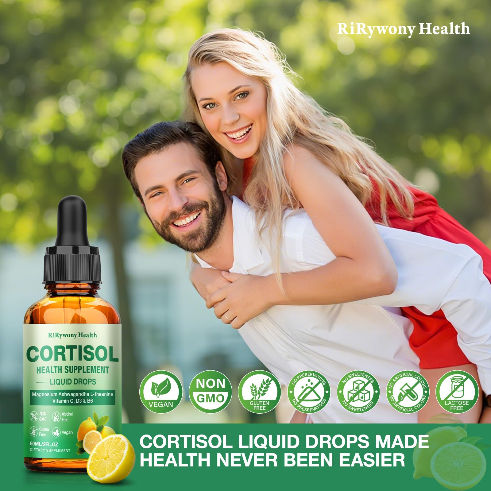 Cortisol Supplement for Women & Men - Cortisol Detox Reducer Magnesium Glycinate, Ashwagandha, L-Theanine, Phosphatidylserine - Hormone Balance for Calm Mood Focus Sleep (2 FL.OZ Lemon) RiRywony Health uk supplements
