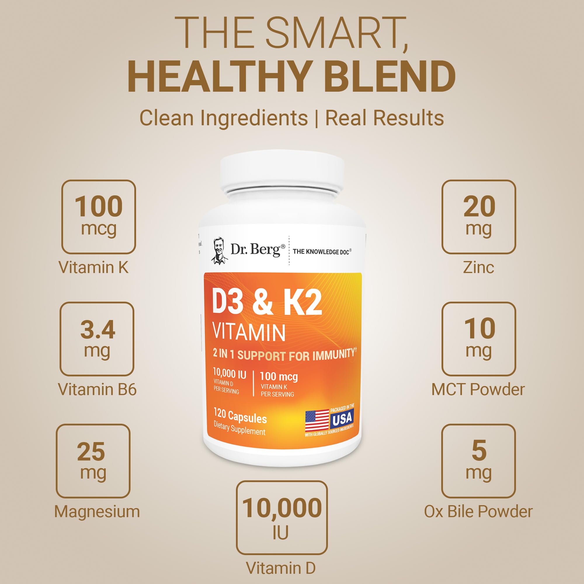 Dr. Berg Vitamin D3 & K2 10,000 IU + MK-7 – 120 Capsules – Immune, Bone & Heart Support* Supplement w/Magnesium, Zinc, B6 – 4X Lab-Tested – No Fillers – Non-GMO, cGMP, Formulated in USA Dr. Berg Nutritionals uk supplements