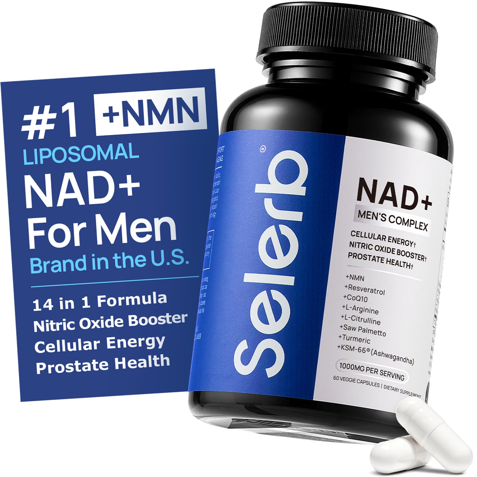 Liposomal NAD Supplement for Men – NMN Supplement Nitric Oxide Prostate Health Supplements with Resveratrol, CoQ10, L Citrulline and Lycopene for Anti-Aging & Cellular Energy Support 60 Capsules Selerb uk supplements