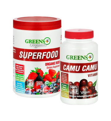 Greens+ Organic Reds Superfood Powder Camu Camu Dietary 400mg Vitamin C SuperFruit Supplement 120 Capsules, 100% Natural, Vitamins & Minerals, Vegan, Soy/Dairy/Gluten Free Greens+ uk supplements