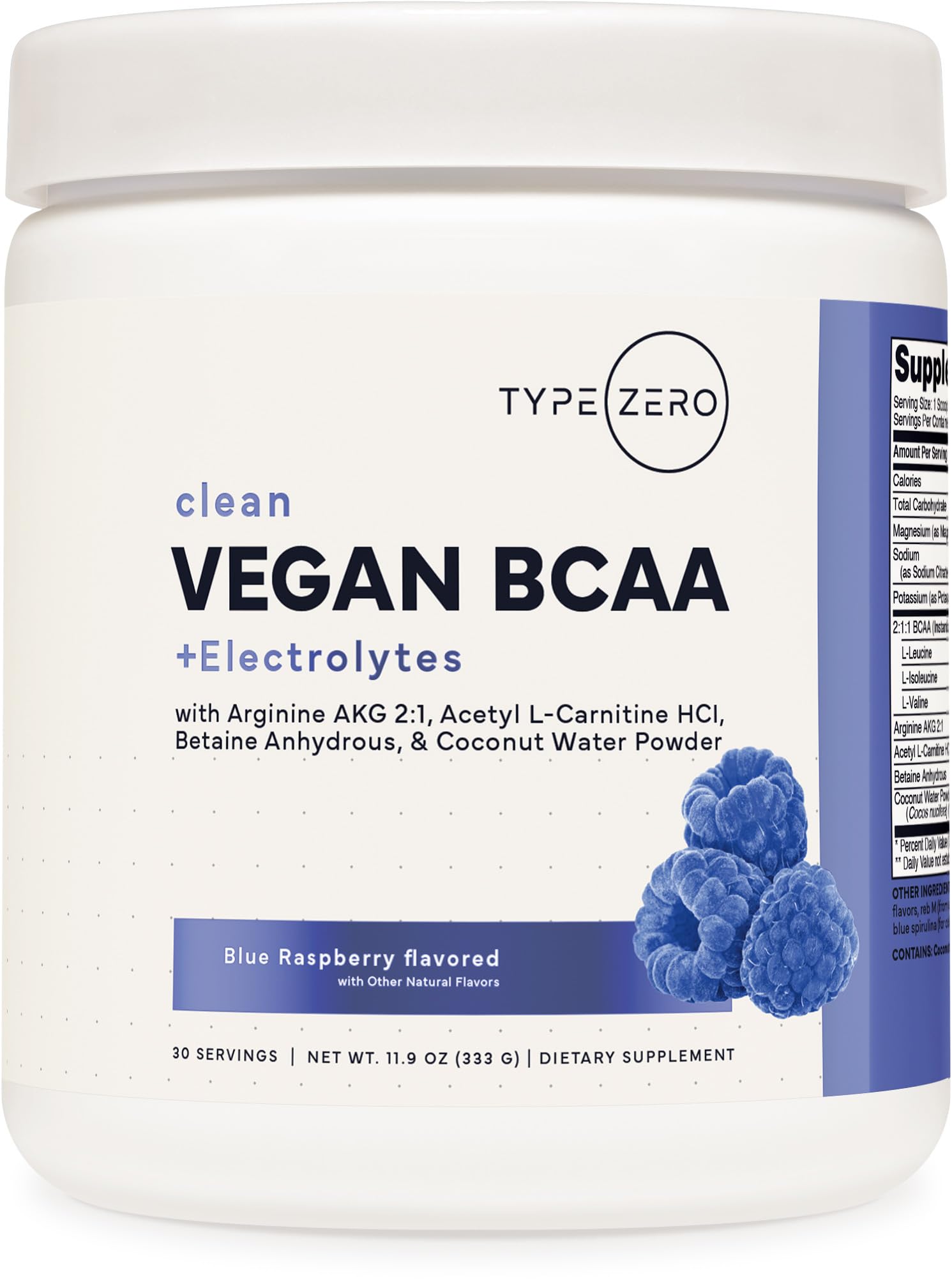 Type Zero Ultra Clean Vegan BCAA Powder + Electrolytes (Blue Raspberry | 6G) 2:1:1 Sugar-Free/No Sucralose BCAAs Amino Acids Supplement - BCAA Vegan Amino Acids After Workout Drink, 30 Servings Type Zero uk supplements