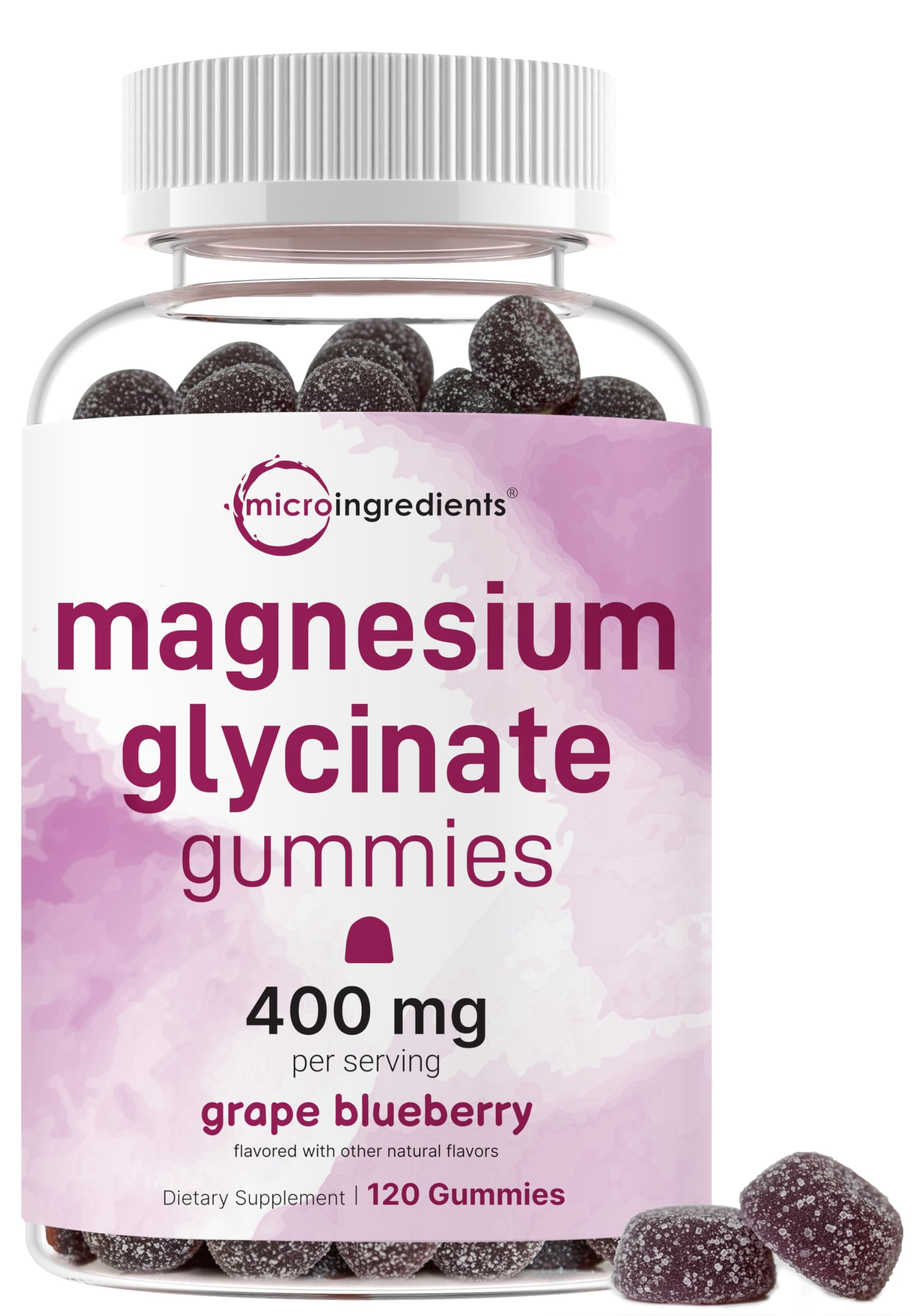 Magnesium Glycinate Gummies 400mg Per Serving, 120 Count | Natural Grape Blueberry Flavor | Potent Elemental Form + Chelated for High Absorption | Healthy Muscle, Bones, & Mood Support Supplement Micro Ingredients uk supplements