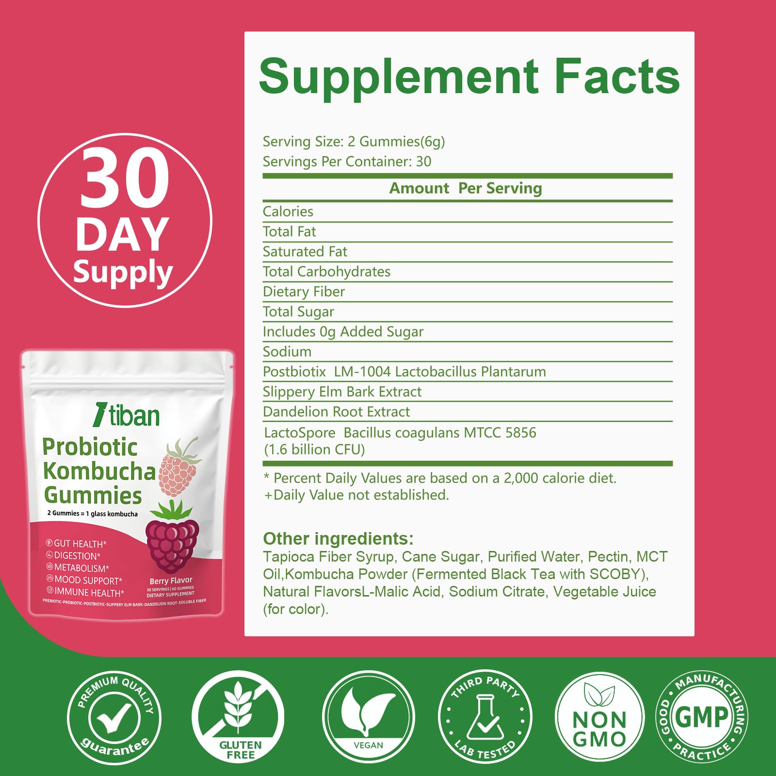 Itiban Probiotic Kombucha Gummy - Prebiotics, Probiotics, Postbiotics, Fiber Supplement, Slippery Elm for Bloating, Gut Health, Women and Men, 60ct Itiban uk supplements