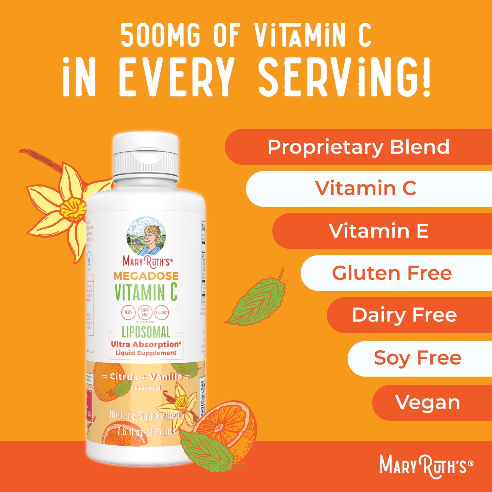 MaryRuth's Megadose Liquid Vitamin C Liposomal | 500 mg Per Serving | Ultra Absorption | Immunity | Antioxidant Support | Collagen Formation | Vegan | Gluten Free | Sugar Free | 7.6 Oz | 30 Servings MARYRUTH'S uk supplements