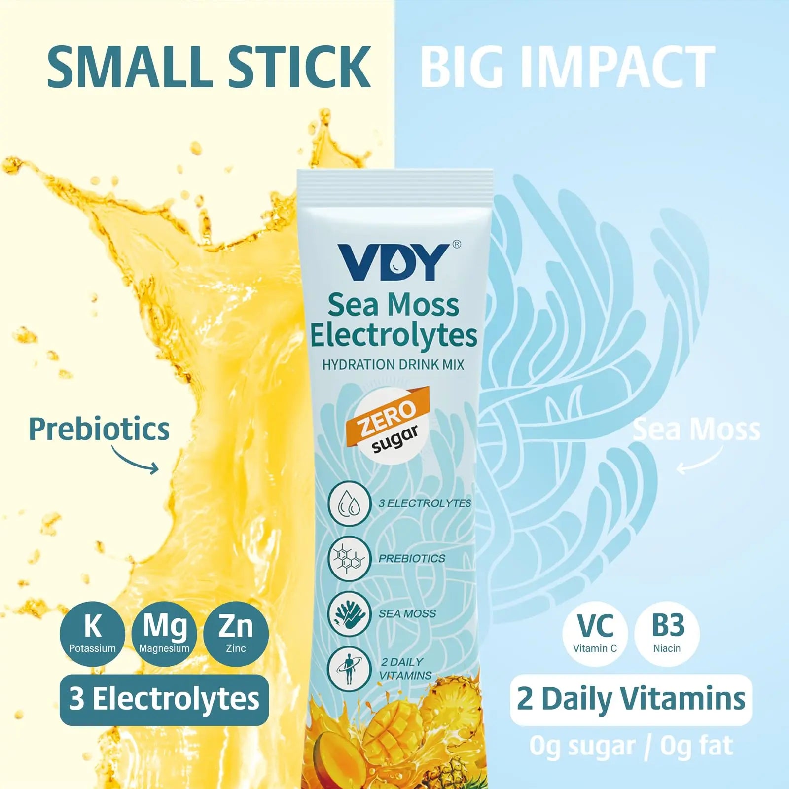 VDY Sea Moss Electrolytes Powder Packets - Hydration Packets Sugar Free - Electrolyte Packets with 30 Sticks - Zero Sugar & 0 Calorie - Keto Friendly VDY uk supplements