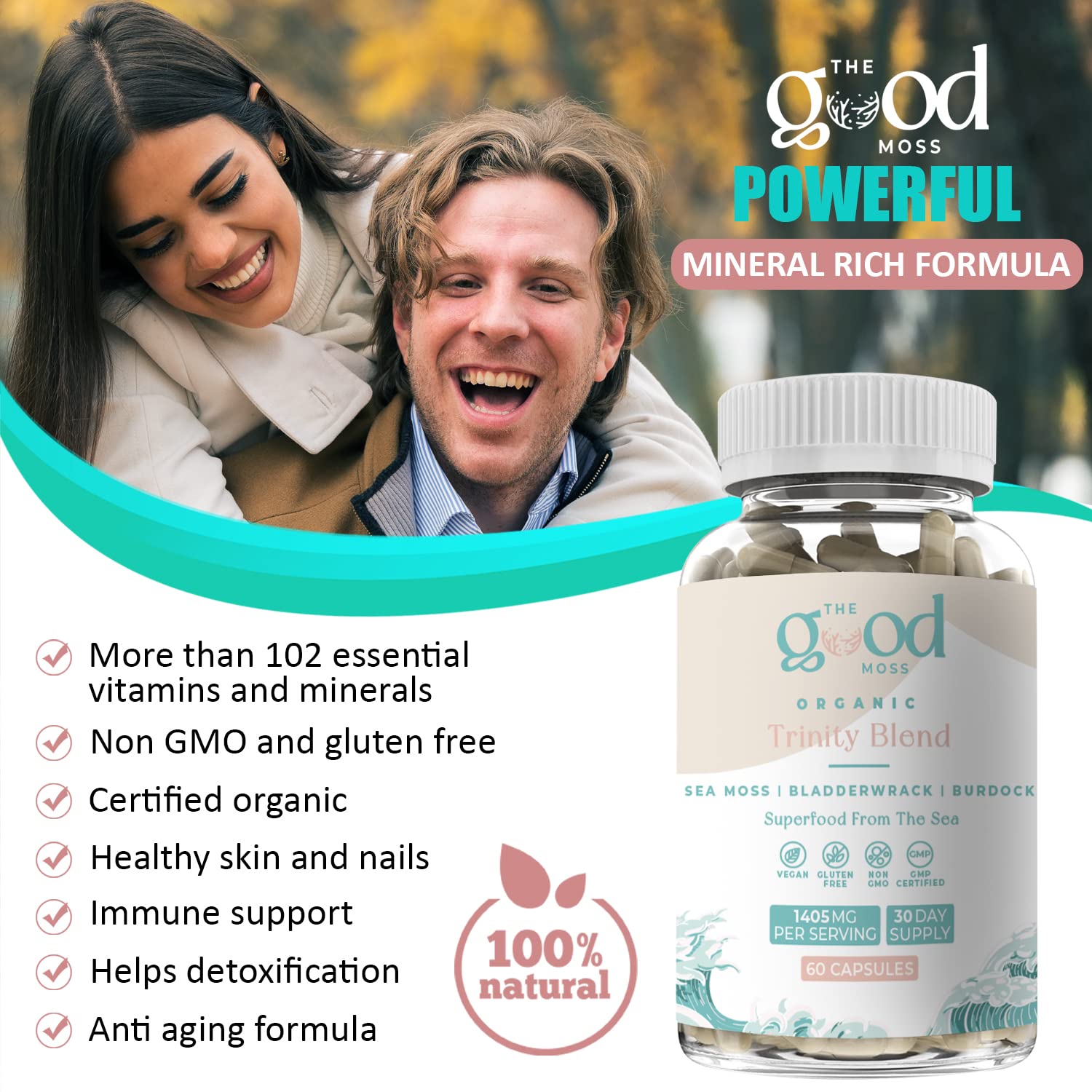 Trinity Blend Superfood -Sea Moss, Bladderwrack and Burdock Root Supplement for Overall Health Support, Hair, Skin and Nails 60ct The Good Moss uk supplements