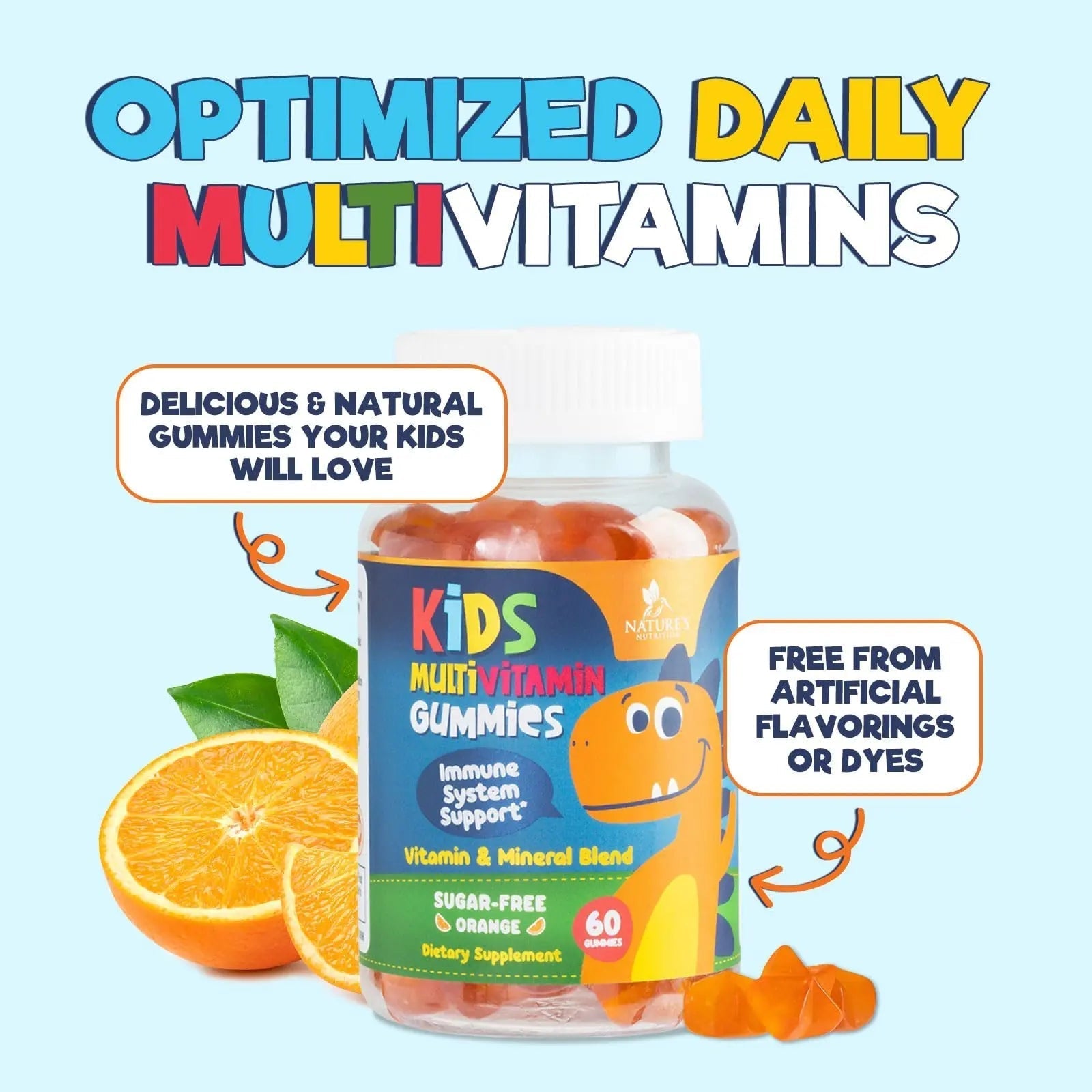 Kids Multivitamin Gummies - Improved Sugar-Free Formula - 100% Daily Folate, Kids Vitamins with Essential Vitamins A, C, D3, E, B6, B12 Nature's Nutrition uk supplements