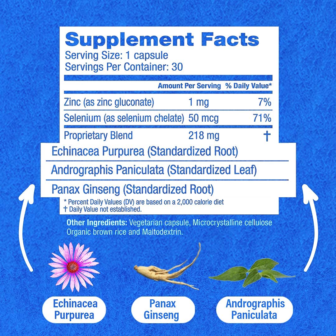 HybridCR Rapid Immunity Supplement | Zinc, Echinacea, Andrographis, Ginseng, Selenium, Gluten-Free & Non-GMO | 5-in-1 Immune Support Supplement | Pharmacist Formulated 1 Month Supply (30 Veggie Caps) Hybrid Remedies uk supplements
