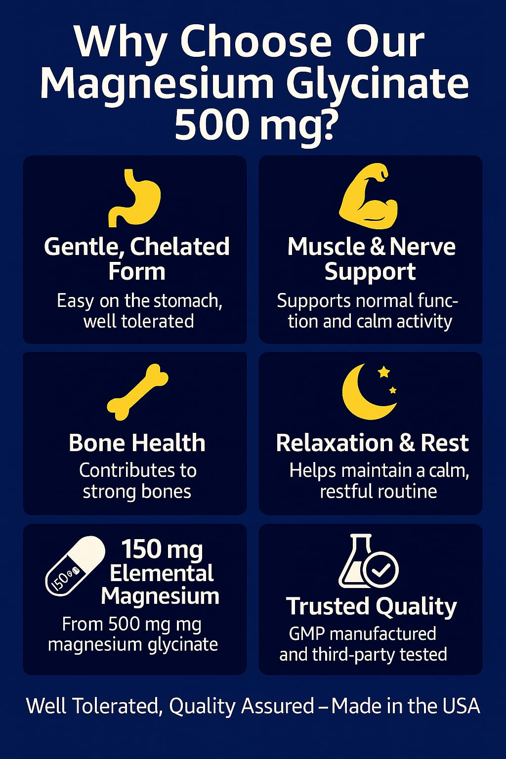 Magno-Humphries Magnesium Glycinate 500 mg - 100 Capsules | Gentle Chelated Form | Muscle, Nerve & Bone Support | Dietary Supplement | GMP Manufactured in The USA Magno-Humphries uk supplements