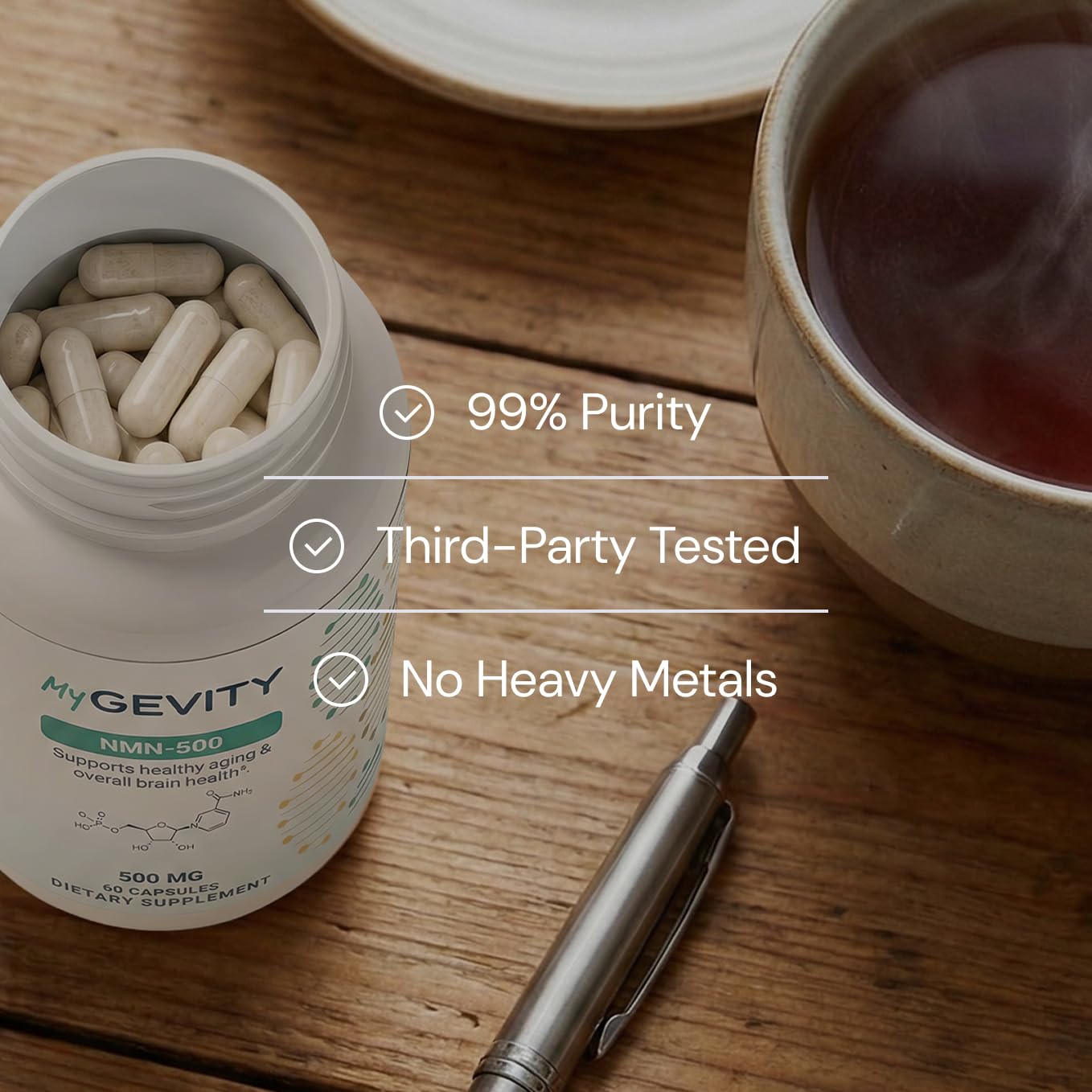NMN 500mg per Serving – Over 99% Purity – Nicotinamide Mononucleotide Capsules for NAD+ Support, Cellular Energy & Healthy Aging – Vegan, Non-GMO, cGMP Certified Facility, Made in USA – 60 Capsules MyGevity uk supplements