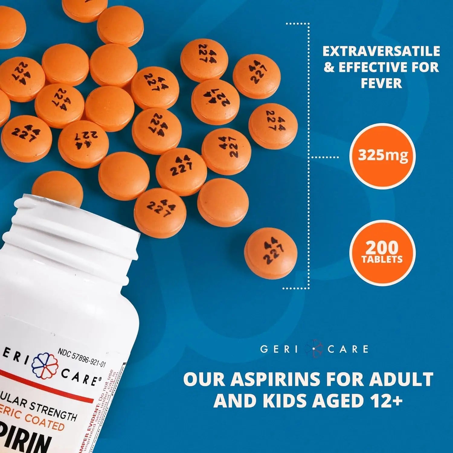 GeriCare Enteric Coated Aspirin Tablets 325mg (200 Count) NSAID Pain Reliever & Fever Reducer for Adults- Regular Strength Aspirin for Headache Arthritis Menstrual & Muscle Pain GeriCare uk supplements