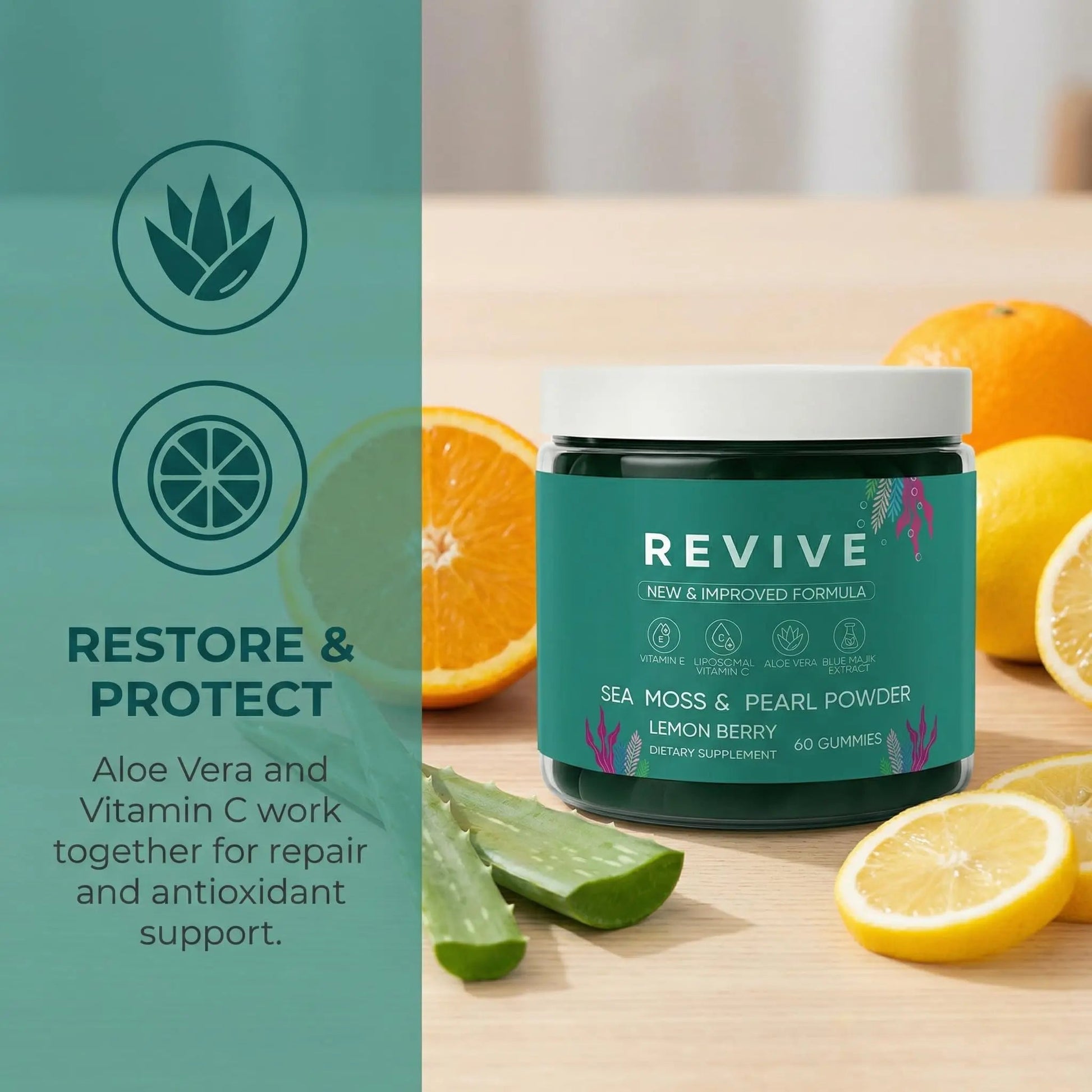 Balmbare Revive Gummies for Hair Loss - Sea Moss Gummies with Vitamin C, Vitamin E, Aloe Vera, Pearl Powder Supports Faster Hair Growth Rulinal uk supplements