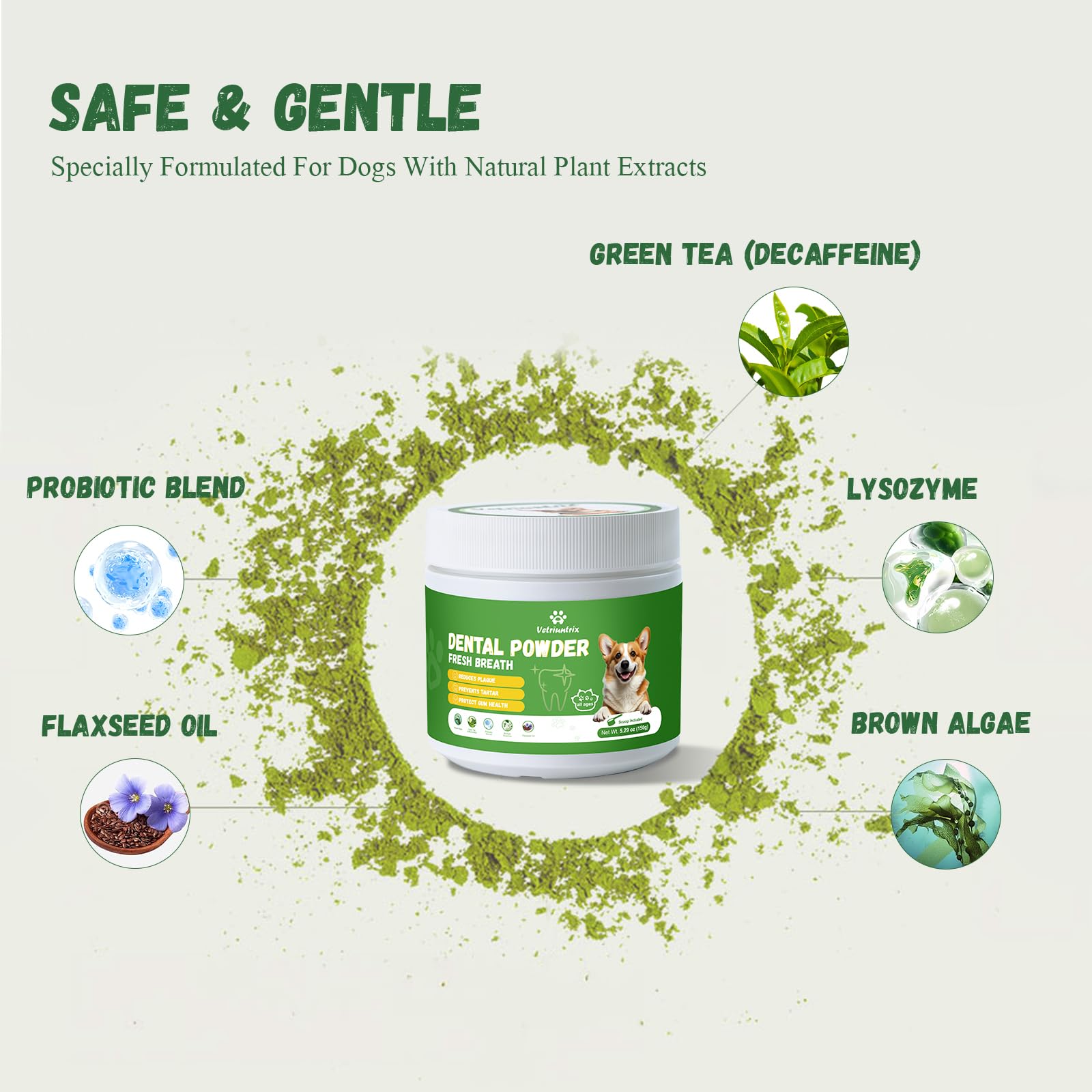 Vetriuntrix Dog Dental Powder, Dental Powder for Dogs Teeth Cleaning and Breath Fresh, Dog Teeth Cleaning Powder with Natural Plants Ingredients and Postbiotics, 200g Vetriuntrix uk supplements