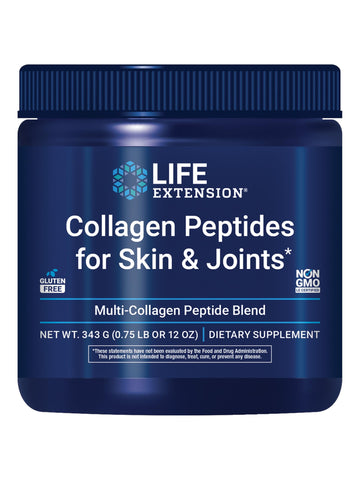 Life Extension Collagen Peptides for Skin & Joints, Collagen Types I, II & III in an Easy-Mix Powder, Gluten Free, Non-GMO, net Weight 343 Grams Life Extension uk supplements