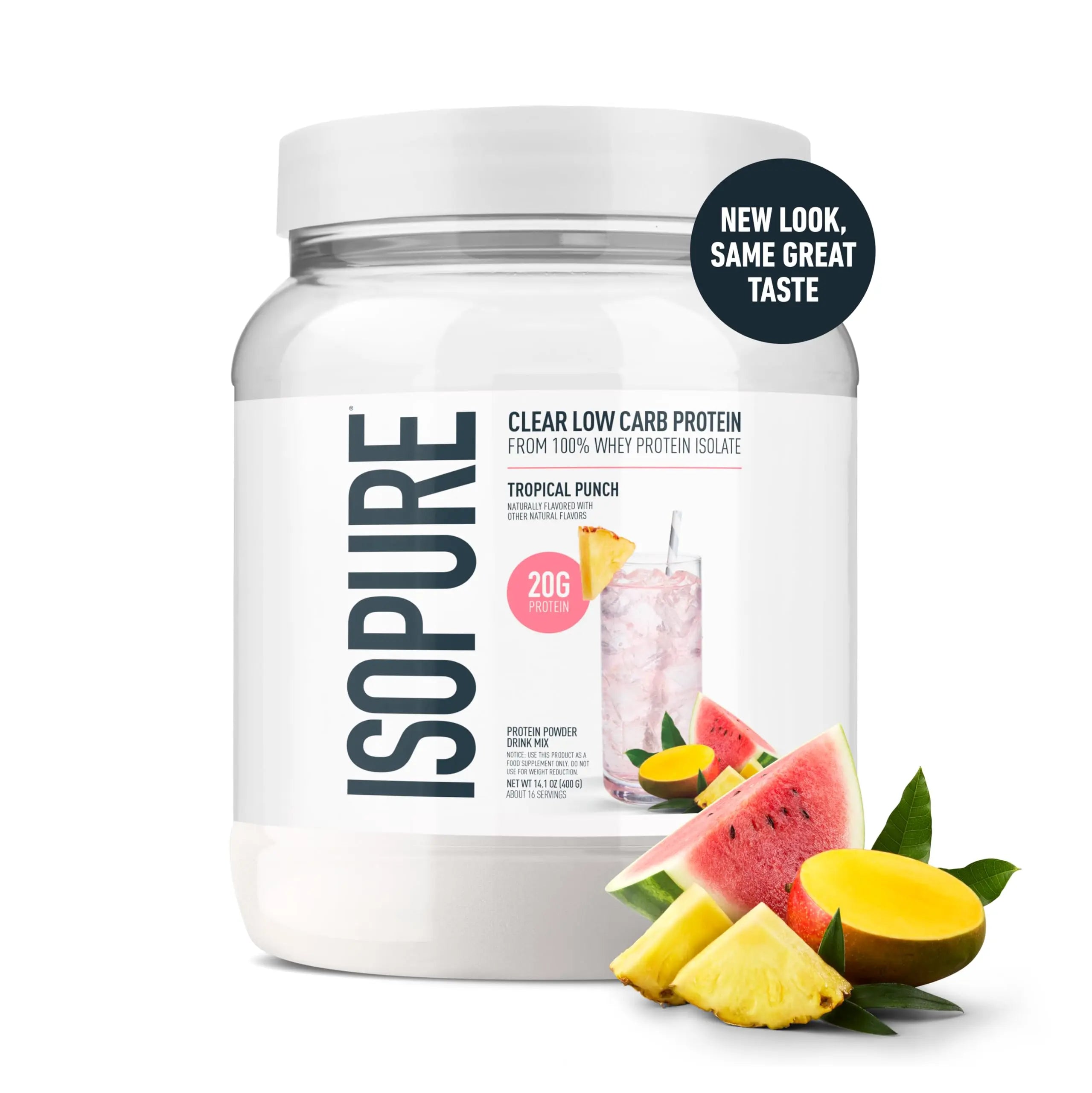 Isopure Clear Whey Isolate Protein Powder, Lactose Free, Gluten Free, Naturally Flavored, Tropical Punch, 20g Protein Per Serving, 14.1 Oz, 16 Servings (Packaging May Vary) Isopure uk supplements