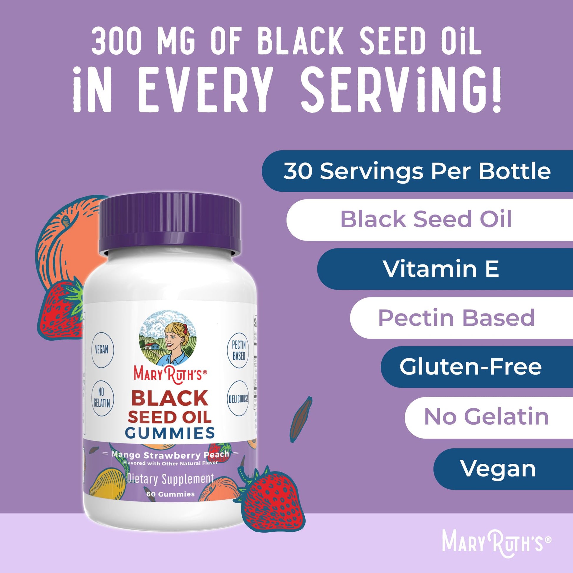 MaryRuth Organics Black Seed Oil Gummies | Black Cumin Seed Oil Supplement | Traditionally Used for Immune Support & Cardiovascular Health | Vegan | No Gelatin | Pectin Based | 60 Gummies MARYRUTH'S uk supplements