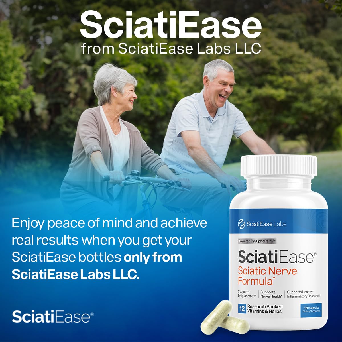 SciatiEase Sciatic Nerve Health Support Supplement - Nerve Support Formula with AlphaPalm, Pea, Vitamin B Complex, Alpha Lipoic Acid 300mg - 120 Capsules SciatiEase uk supplements