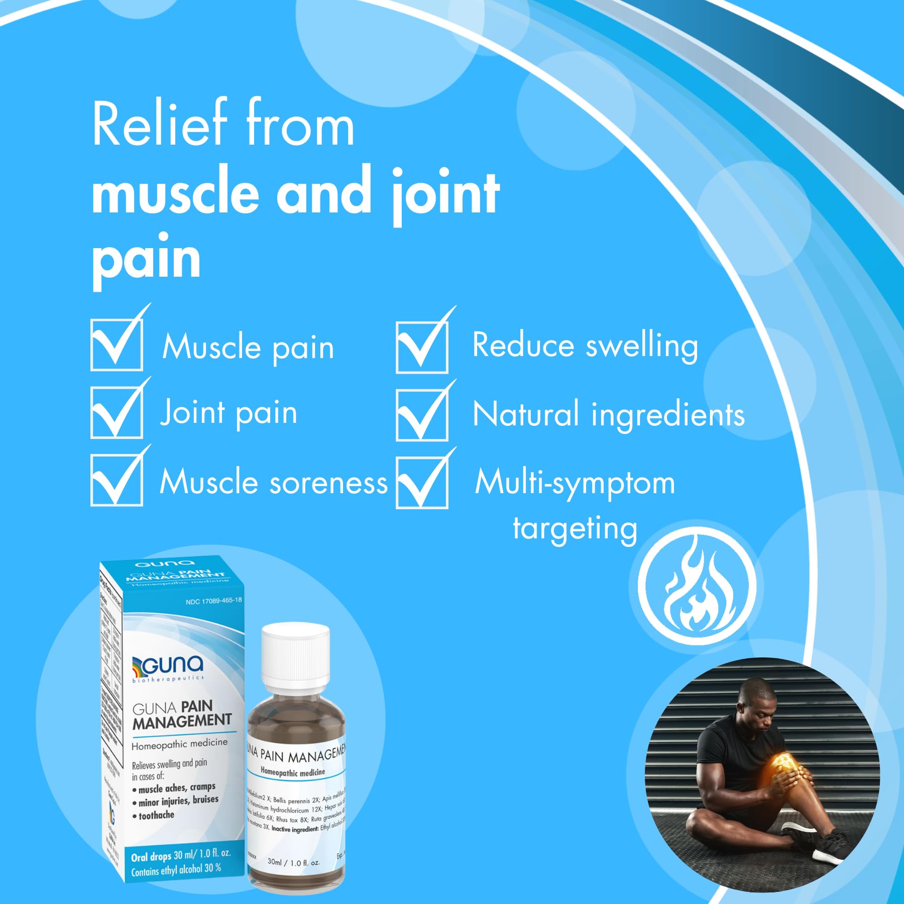 Guna Pain Management Relieves Muscle Pain, Muscle Soreness, Joint Pain, Swelling from Injuries & Bruises - 1 Ounce GUNA uk supplements