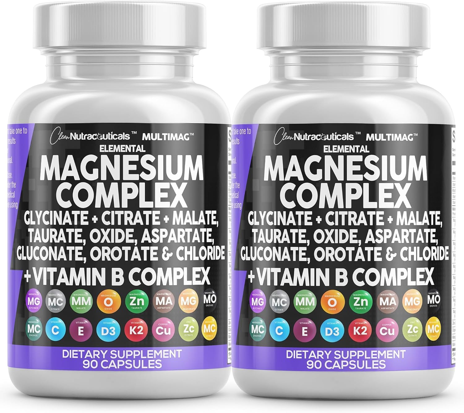 Clean Nutraceuticals Magnesium Complex with Magnesium Glycinate Citrate Malate Oxide Taurate Aspartate Orotate & Mag Chloride, Zinc Copper Manganese (90 Count (Pack of 2)) Clean Nutraceuticals uk supplements