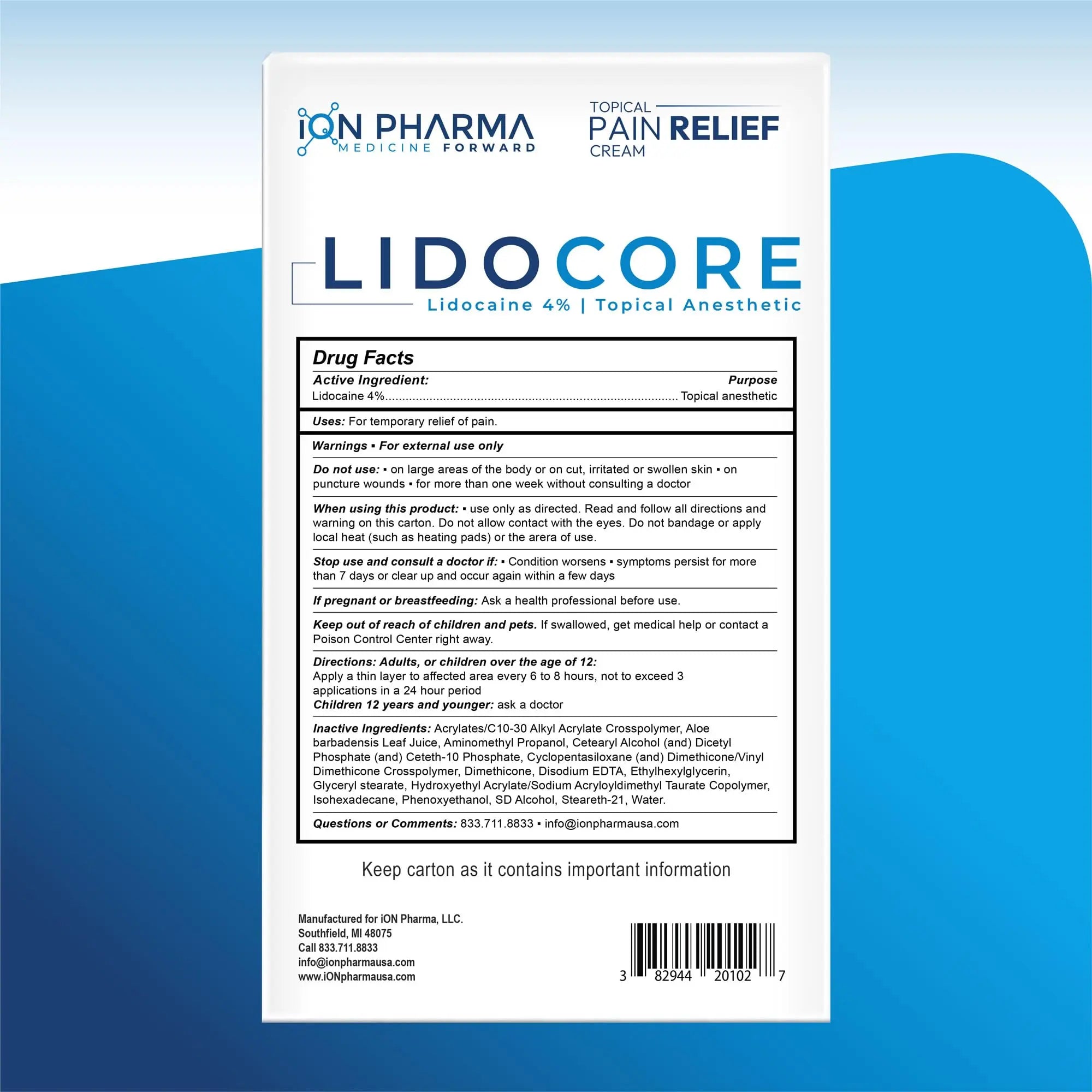 Lidocore Pain Relief Cream with 4% Lidocaine | Maximum Strength OTC | Safe & Compliant formula | Minor cuts, scrapes, insect bites, cold sores | Non-Greasy, Odor-free, Fragrance-Free | 2.7 oz (76.5 g) Lidocore uk supplements