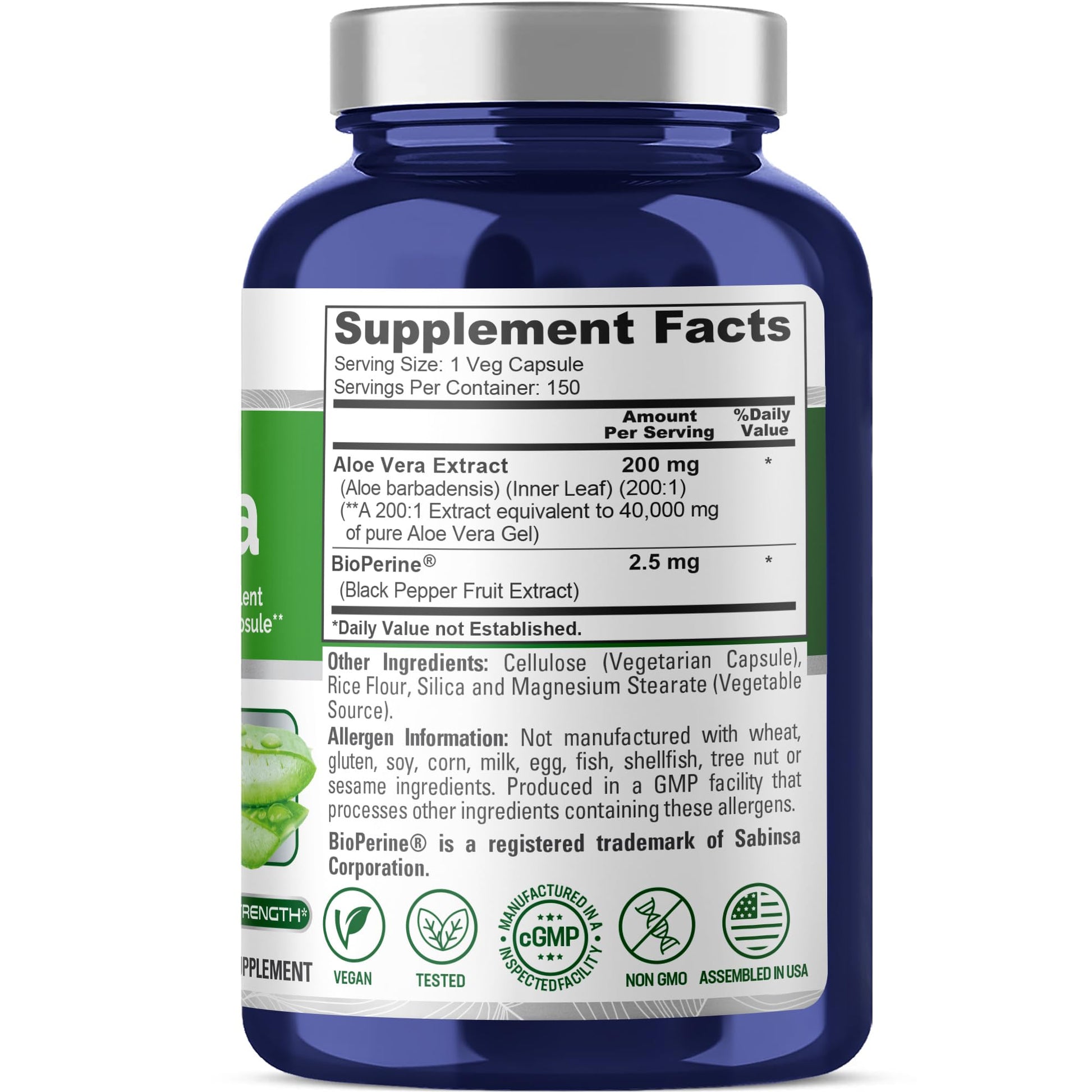 NusaPure Aloe Vera 40,000mg Per Veggie Caps - 150 Count - Aloe Vera Gel Supplement - Extract 200:1, Vegetarian, Non-GMO, Bioperine NusaPure uk supplements
