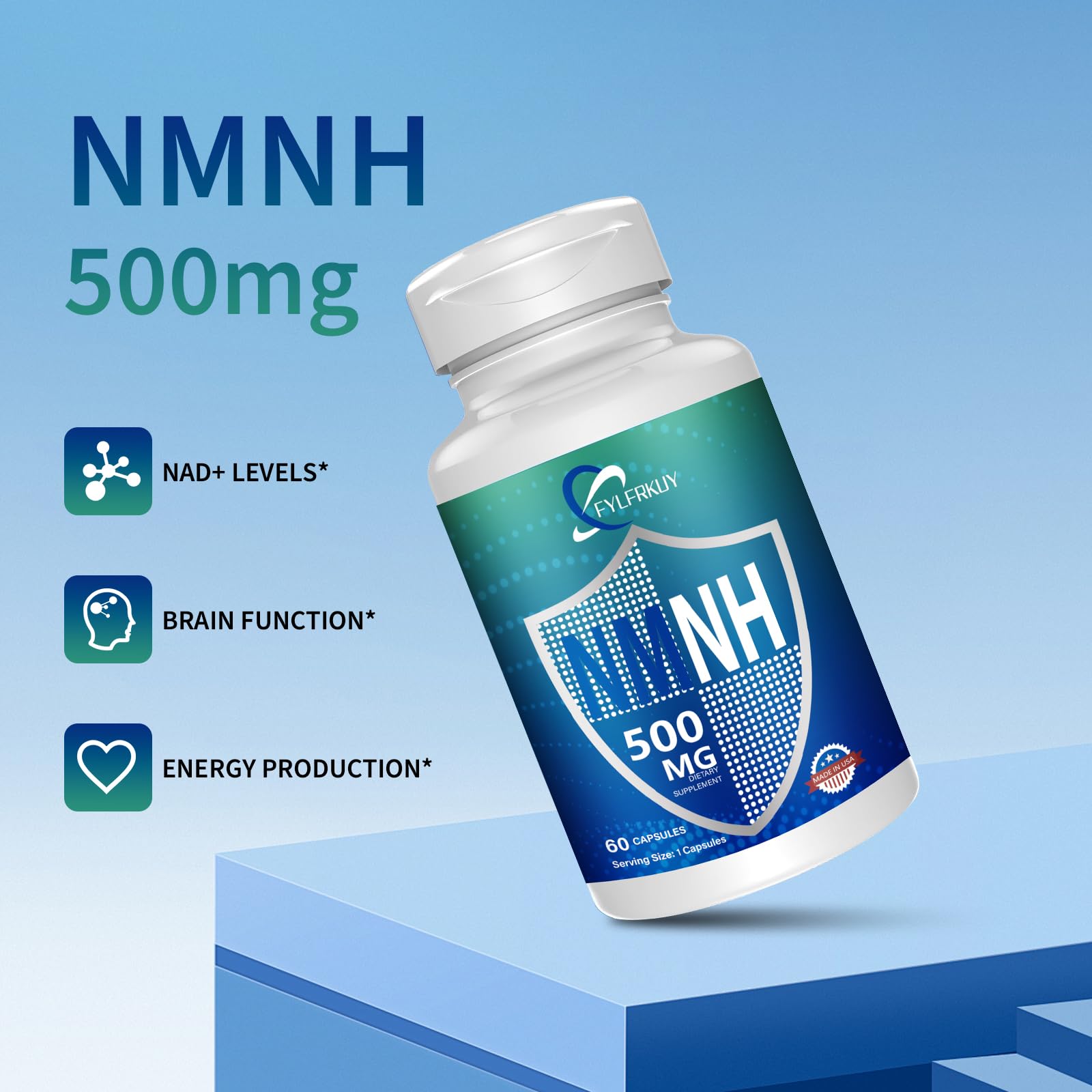 FYLFRKUY New NMNH 500mg Per Serving (Dihydronicotinamide Mononucleotide), NAD 𝐒𝐮𝐩𝐩𝐥𝐞𝐦𝐞𝐧𝐭𝐬 Pure Organic, More Effective Than NMN for Anti-Aging, Energy, Immunity, Focus - 60 Count FYLFRKUY uk supplements