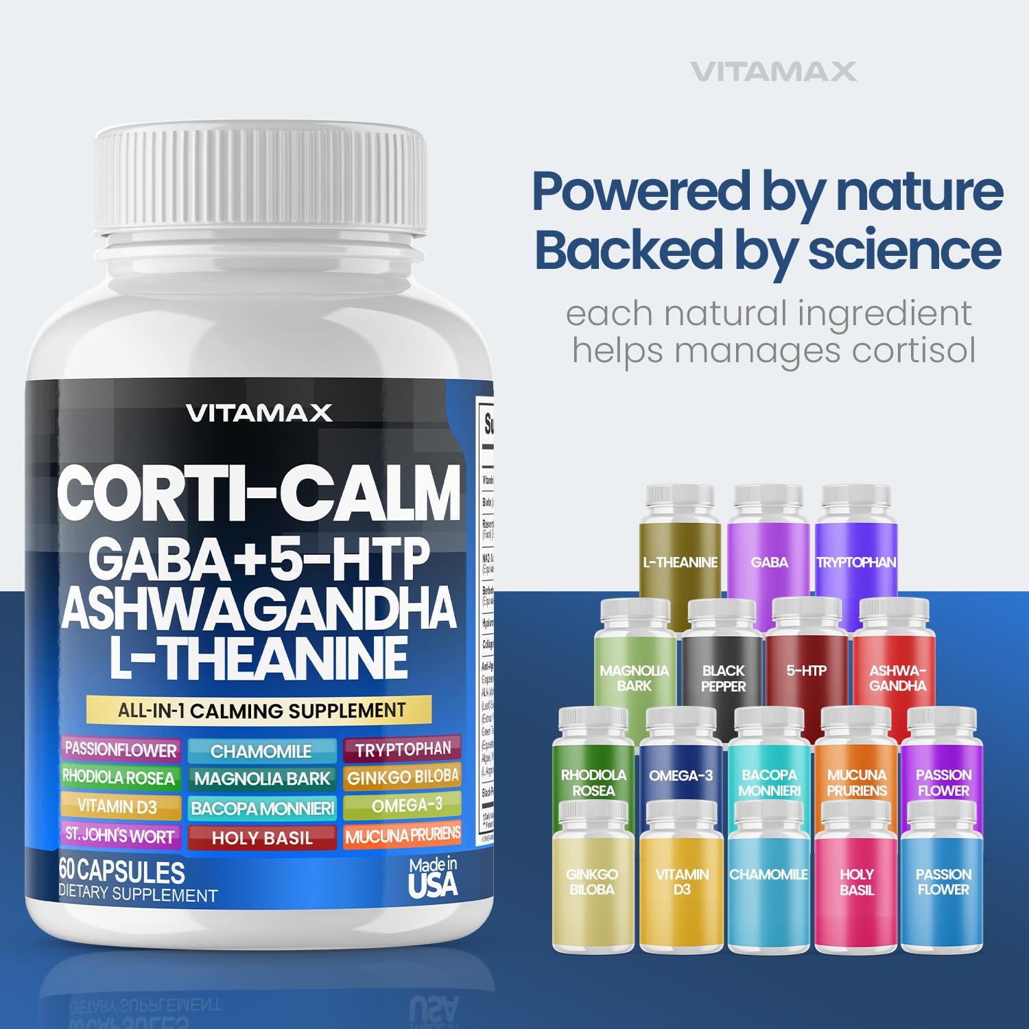 Corti-Calm Cortisol Supplement, L Theanine, Ashwagandha, Vitamin D 3, GABA for Relaxation, Fatigue & Focus with Ginkgo Biloba, Bacopa Monnieri, 5-HTP – Non-GMO, Made in USA – 60ct Vitamax uk supplements