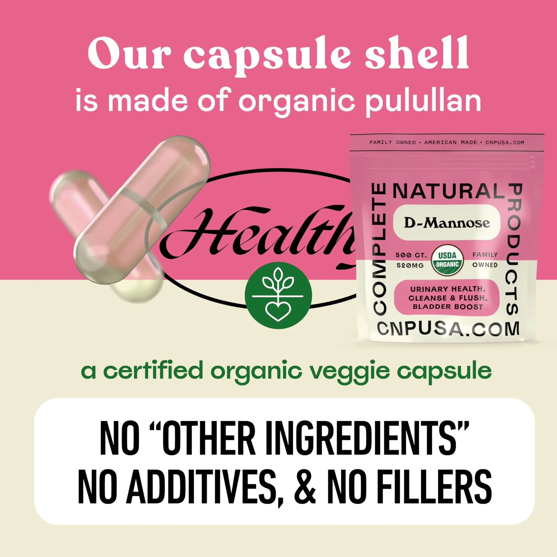 D Mannose 520mg Capsules - Organic D Mannose Supplement for UT Support, Urinary Tract Bladder Health Pills, Plant Based Formula, Vegan Non GMO, No Fillers, 500 Capsule Count Made USA Certified Kosher Complete Natural Products uk supplements