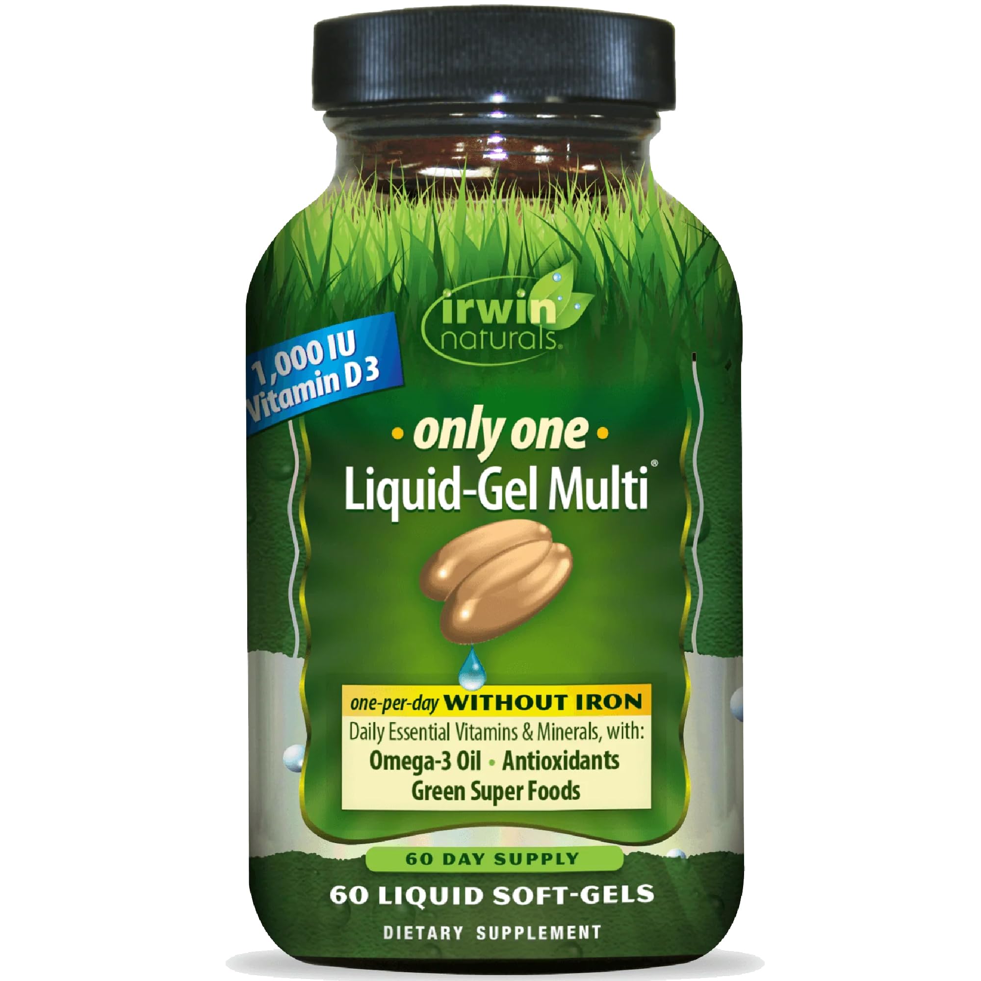 Irwin Naturals Only One Liquid-Gel Multi - 60 Liquid Softgels - No Iron Daily Essential Vitamins, Minerals, Antioxidants, Omega-3 & Green Super Foods Irwin Naturals uk supplements