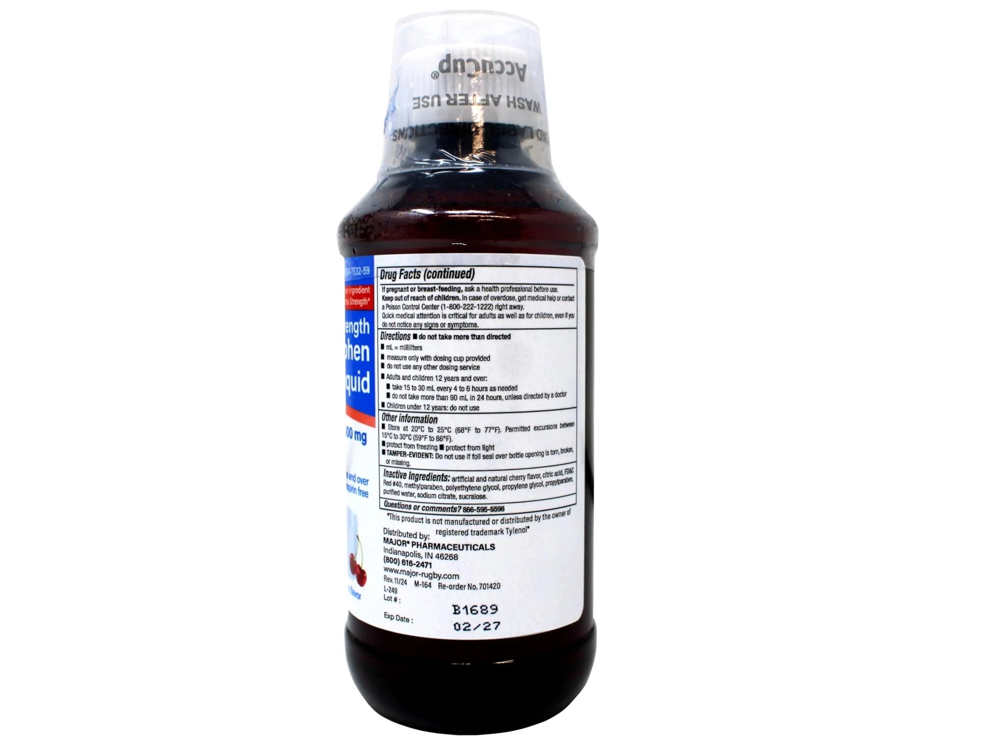 MAJOR Adult Extra Strength Liquid Acetaminophen - 500 mg Acetaminophen/15 mL Dose - Pain Reliever and Fever Reducer - Cherry Flavor - 8 Fl Oz MAJOR uk supplements