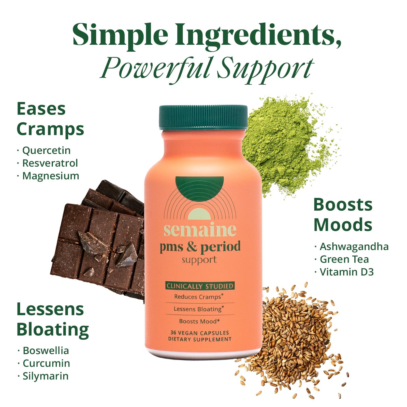 PMS & Period Relief - Menstrual Cramp Relief: No More Period Cramps, Mood Swings, or Bloating. PMS Supplement for Happy Hormones and Period Relief. (40 Count) Semaine uk supplements