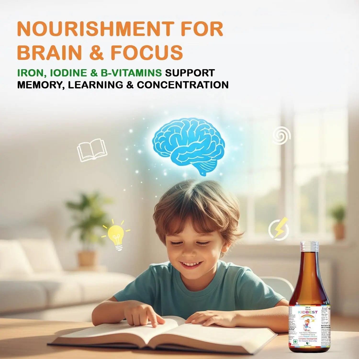 Kidbest Multivitamin Syrup for Kids 3-13 Years – Liquid Formula with 20 Nutrients for Appetite, Immunity, and Growth – Tasty Daily Vitamins HealthBest uk supplements