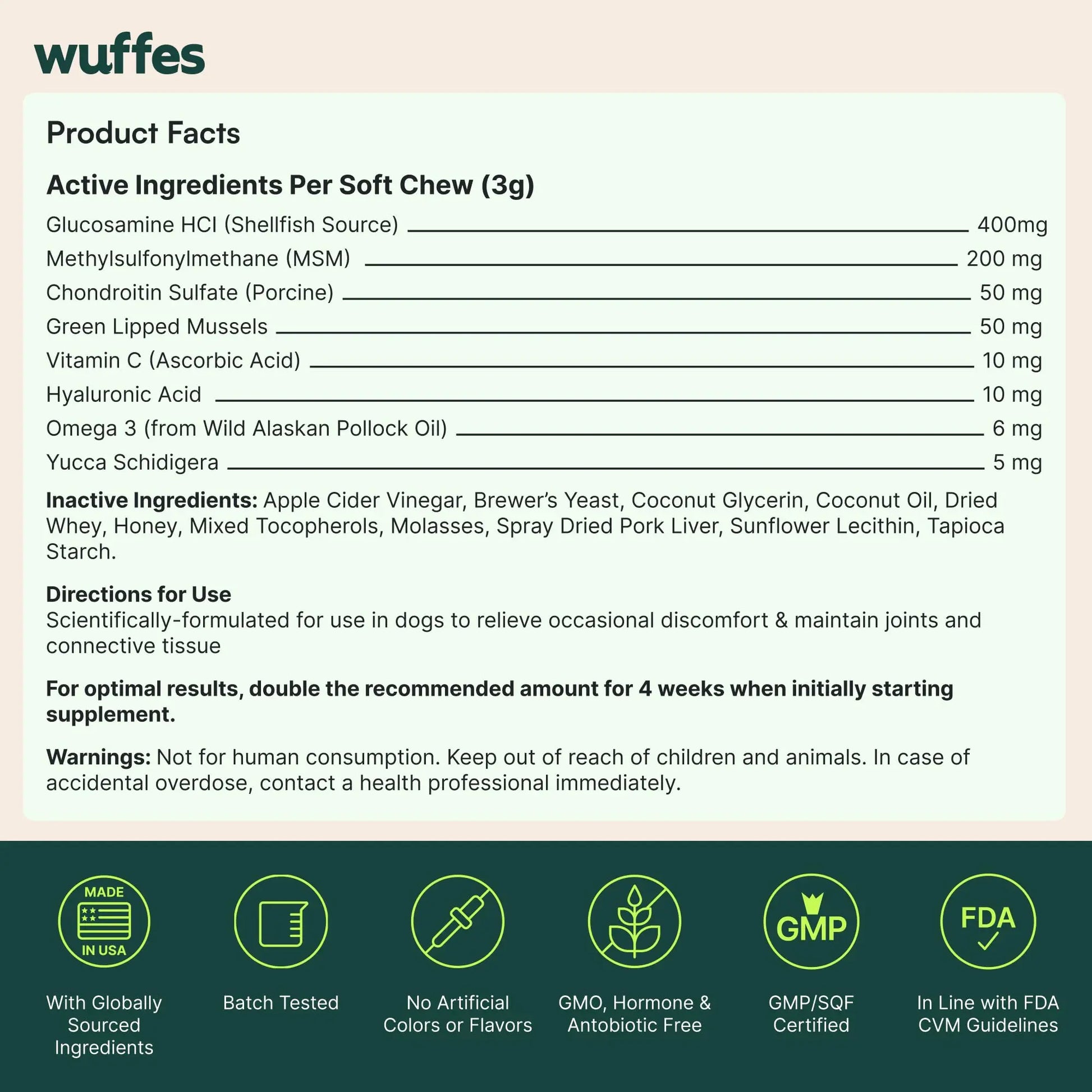 Wuffes Chewable Dog Hip & Joint Supplement - Glucosamine & Chondroitin Chews - Dog Joint Supplements & Vitamins - Extended Joint Care (Small&Medium Breeds (0-65 lbs), 180 Chews (Pack of 3)) Wuffes uk supplements