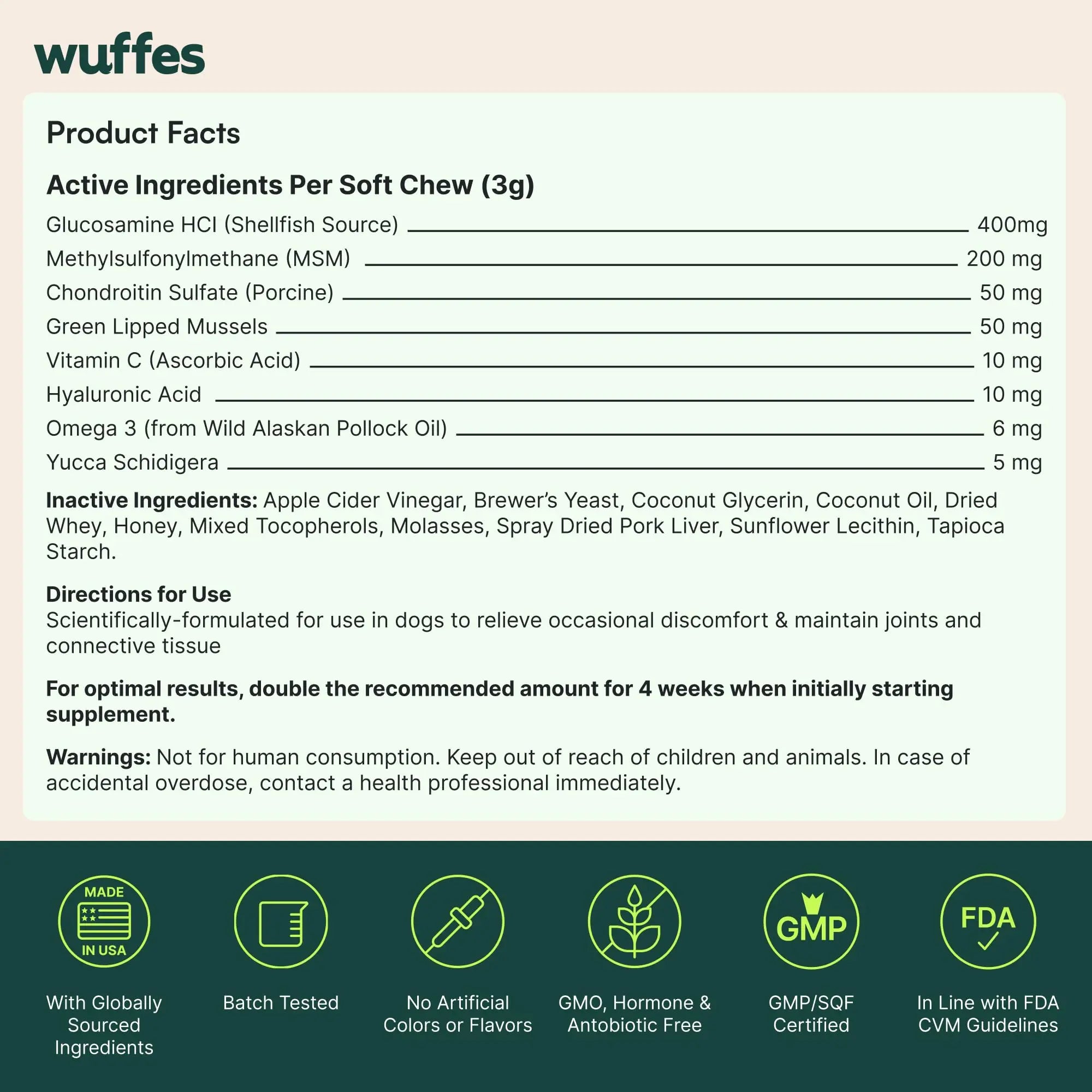 Wuffes Chewable Dog Hip & Joint Supplement - Glucosamine & Chondroitin Chews - Dog Joint Supplements & Vitamins - Extended Joint Care (Small&Medium Breeds (0-65 lbs), 180 Chews (Pack of 3)) Wuffes uk supplements