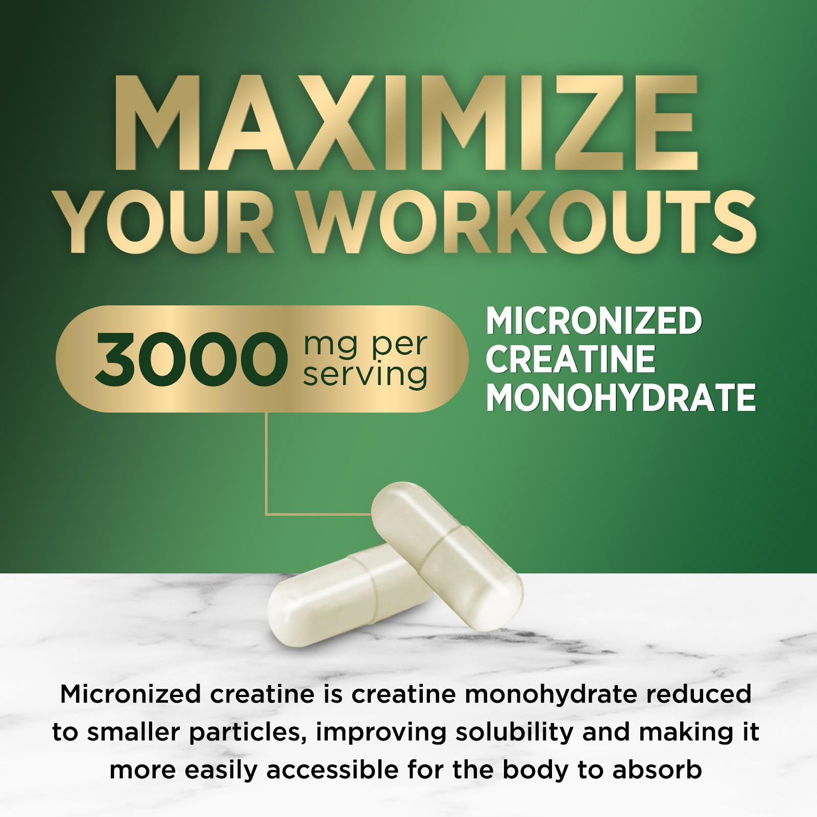 Creatine Monohydrate Capsules 3000mg Per Serving – Micronized Creatine Powder - Supports Lean Muscle, Strength, Energy, & Endurance - Nature's Supplement, Non-GMO, Bottled in USA - 120 Capsules Nature's Nutrition uk supplements