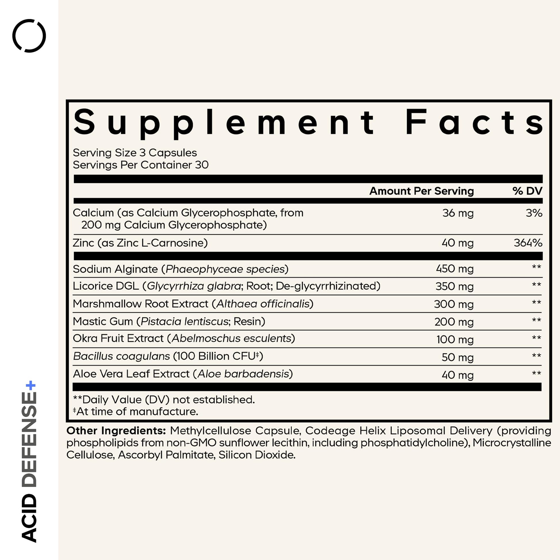 Codeage Acid Defense+ Supplement - Marshmallow Root, DGL Licorice, Aloe Vera, Probiotics, Alginic Acid, Zinc-L-Carnosine, Mastic Gum, Okra Fruit - Digestion Support - Non-GMO - 90 Capsules Codeage uk supplements