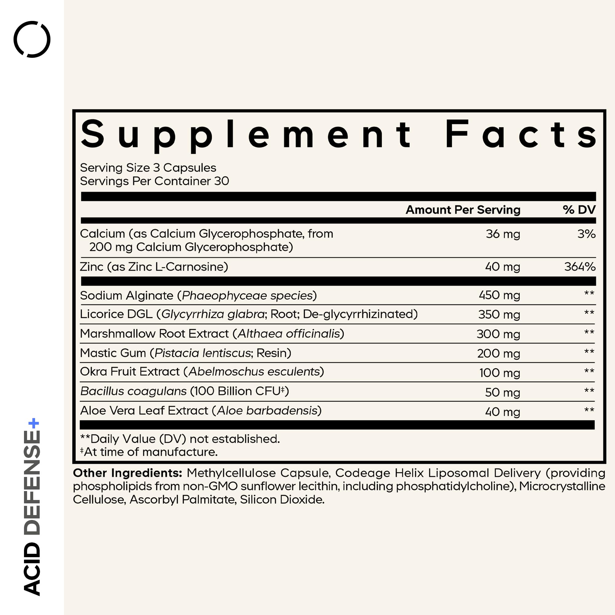 Codeage Acid Defense+ Supplement - Marshmallow Root, DGL Licorice, Aloe Vera, Probiotics, Alginic Acid, Zinc-L-Carnosine, Mastic Gum, Okra Fruit - Digestion Support - Non-GMO - 90 Capsules Codeage uk supplements