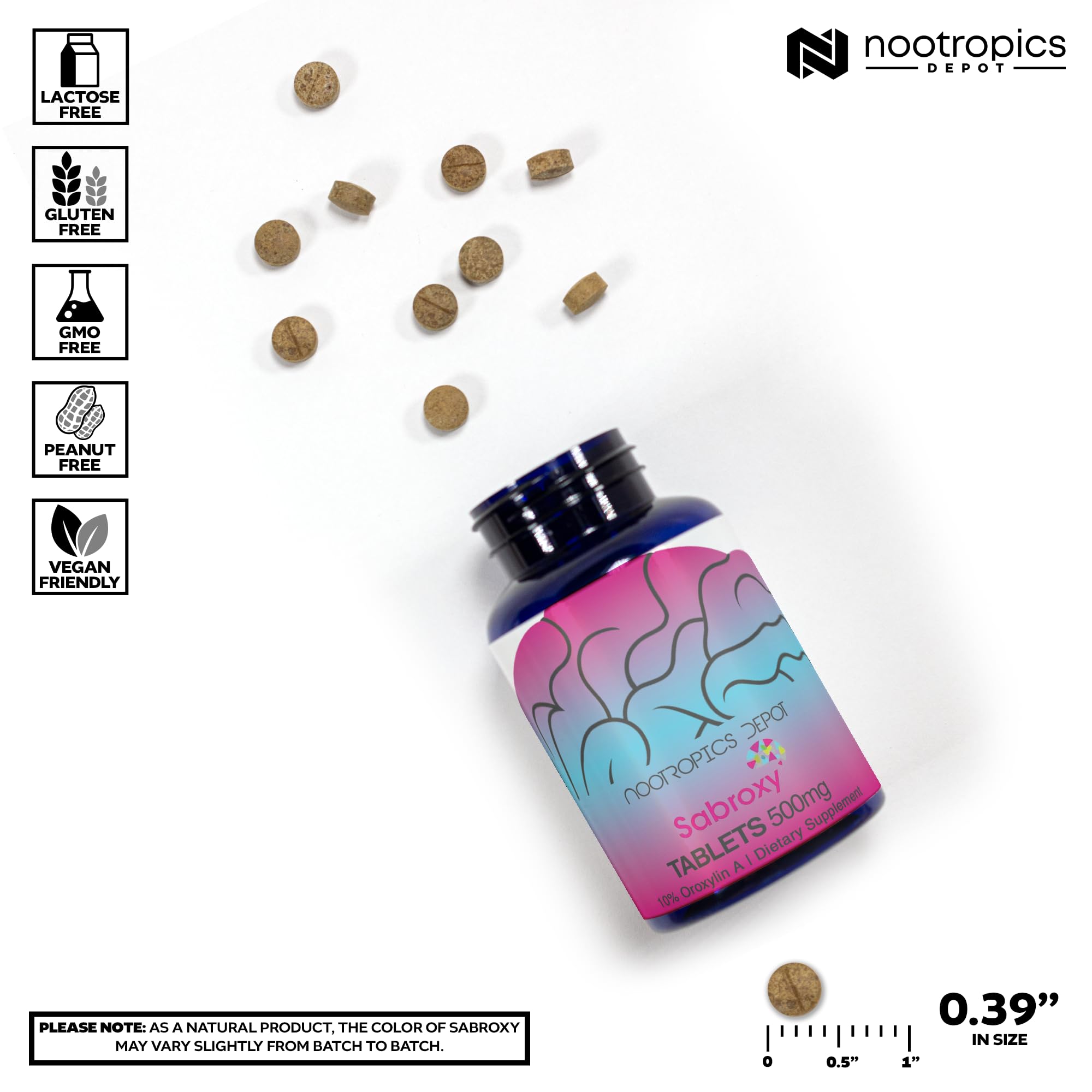 Nootropics Depot Sabroxy® Tablets | 500mg | 30 Count | Minimum 10% Oroxylin-A | Oroxylum indicum | May Help Promote Focus & Motivation | May Help Promote Cognitive Function Nootropics Depot uk supplements
