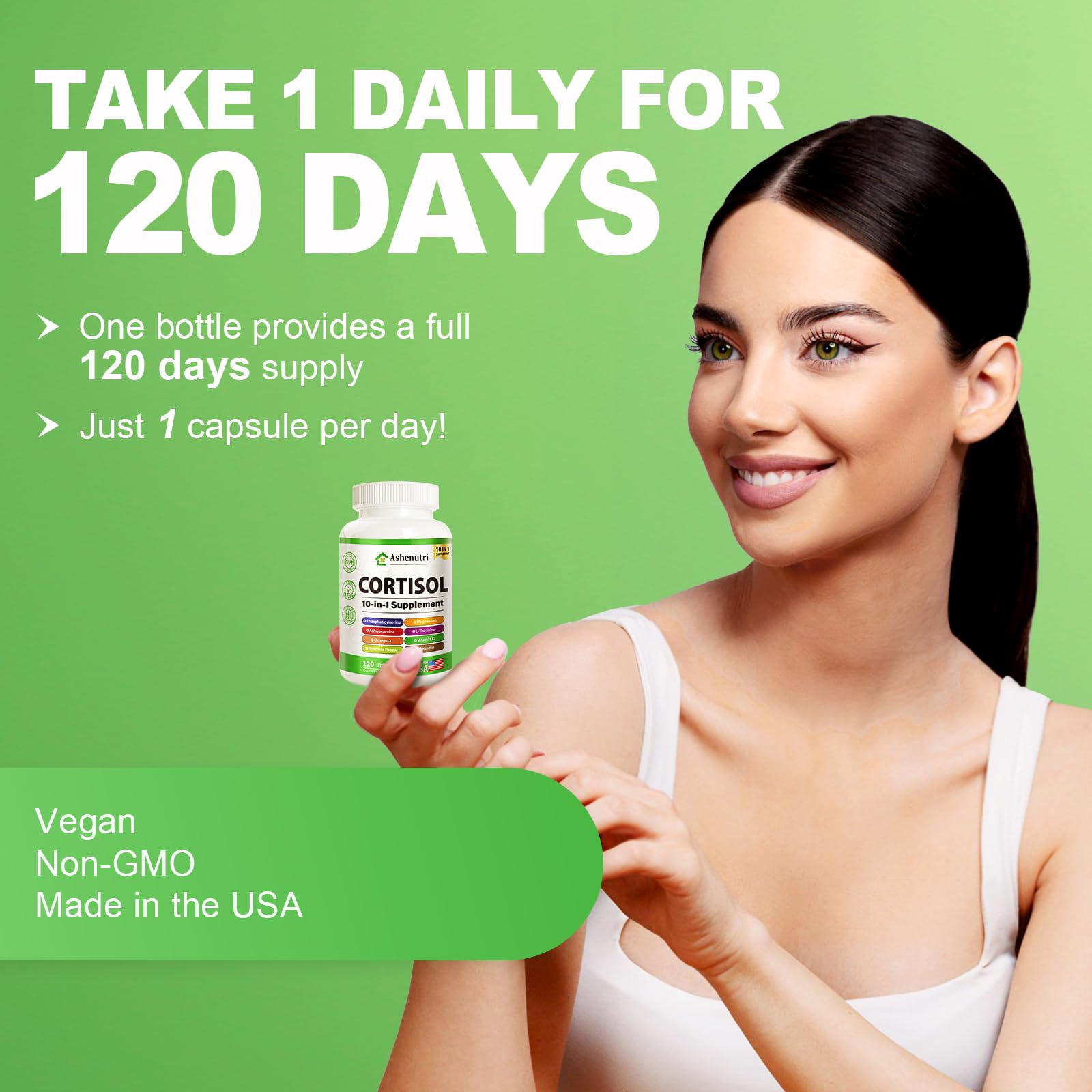 Ashenutri 10-in-1 Cortisol Supplement with Magnesium,Ashwagandha,Rhodiola Rosea,L Theanine,Hormone Balance for Women 120 Vegan Capsules Ashenutri uk supplements