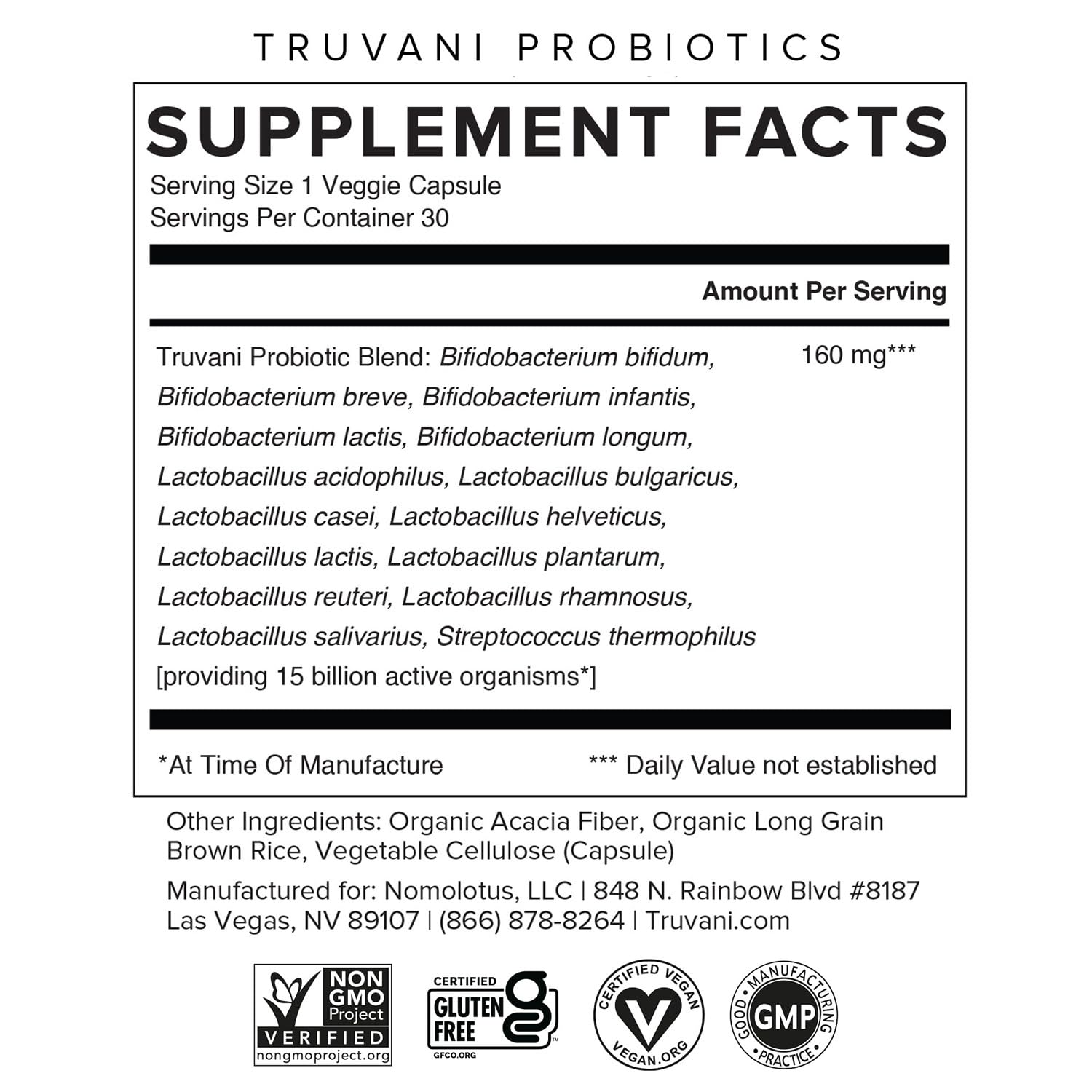 Truvani Probiotic Supplement | 30 Servings | 15 Billion CFU | 15 Diverse Strains for Digestive, Immune & Brain Health Support | Shelf-Stable Vegan Capsules | Non-GMO, No Fillers Truvani uk supplements