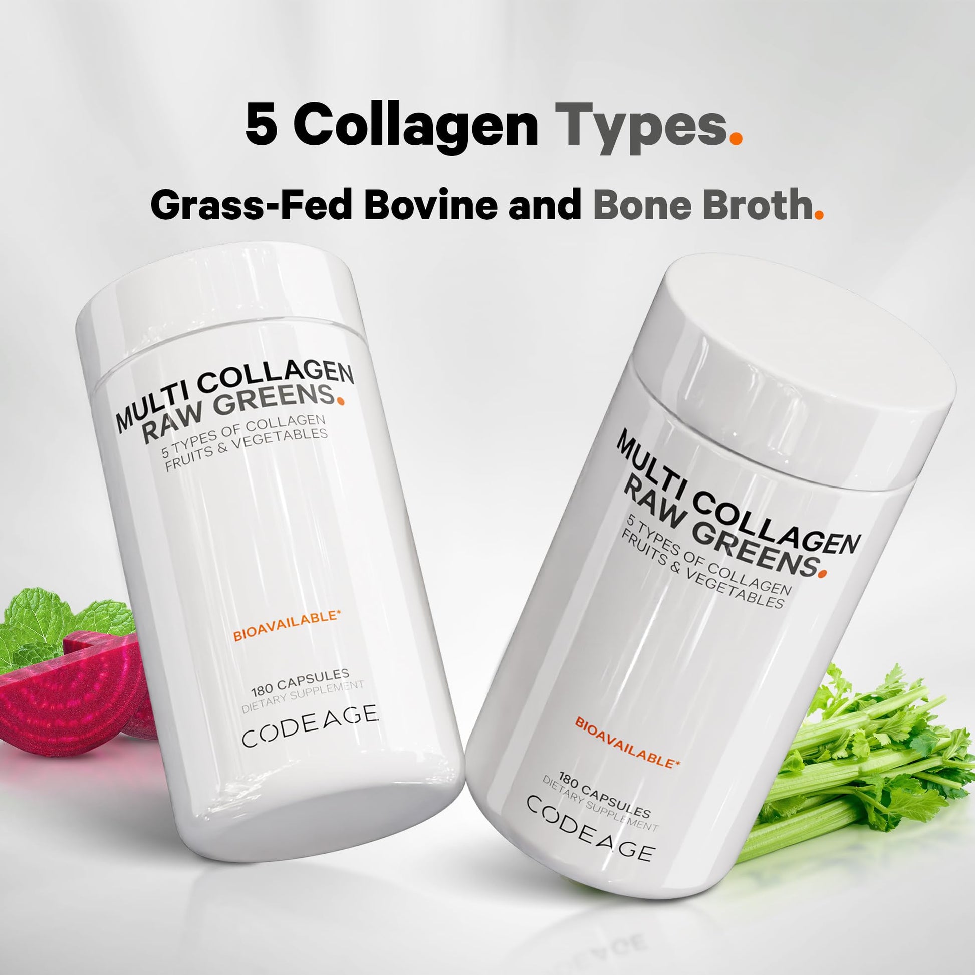 Codeage Multi Collagen Protein + Organic Raw Greens Superfood Capsules Supplement, 21 Fruits & Veggies, Grass-Fed Hydrolyzed Collagen Peptides, 5 Types All-in-One, 180 Count Codeage uk supplements