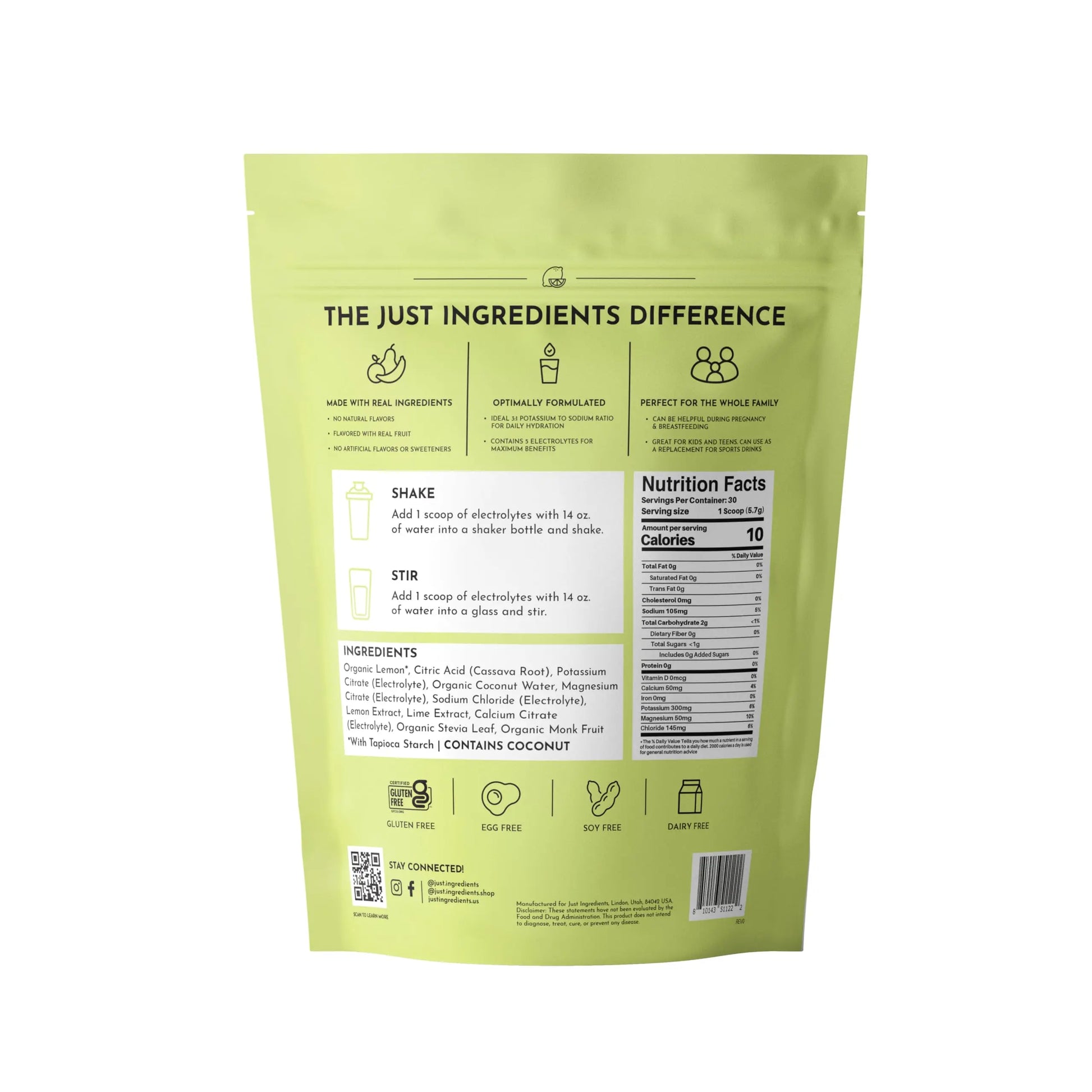 Lemon Lime Electrolytes – 30‑Serving Hydration Drink Mix with Coconut Water, Sea Salt, and Trace Minerals – Supports Energy, Recovery, and Electrolyte Balance* JUST INGREDIENTS uk supplements