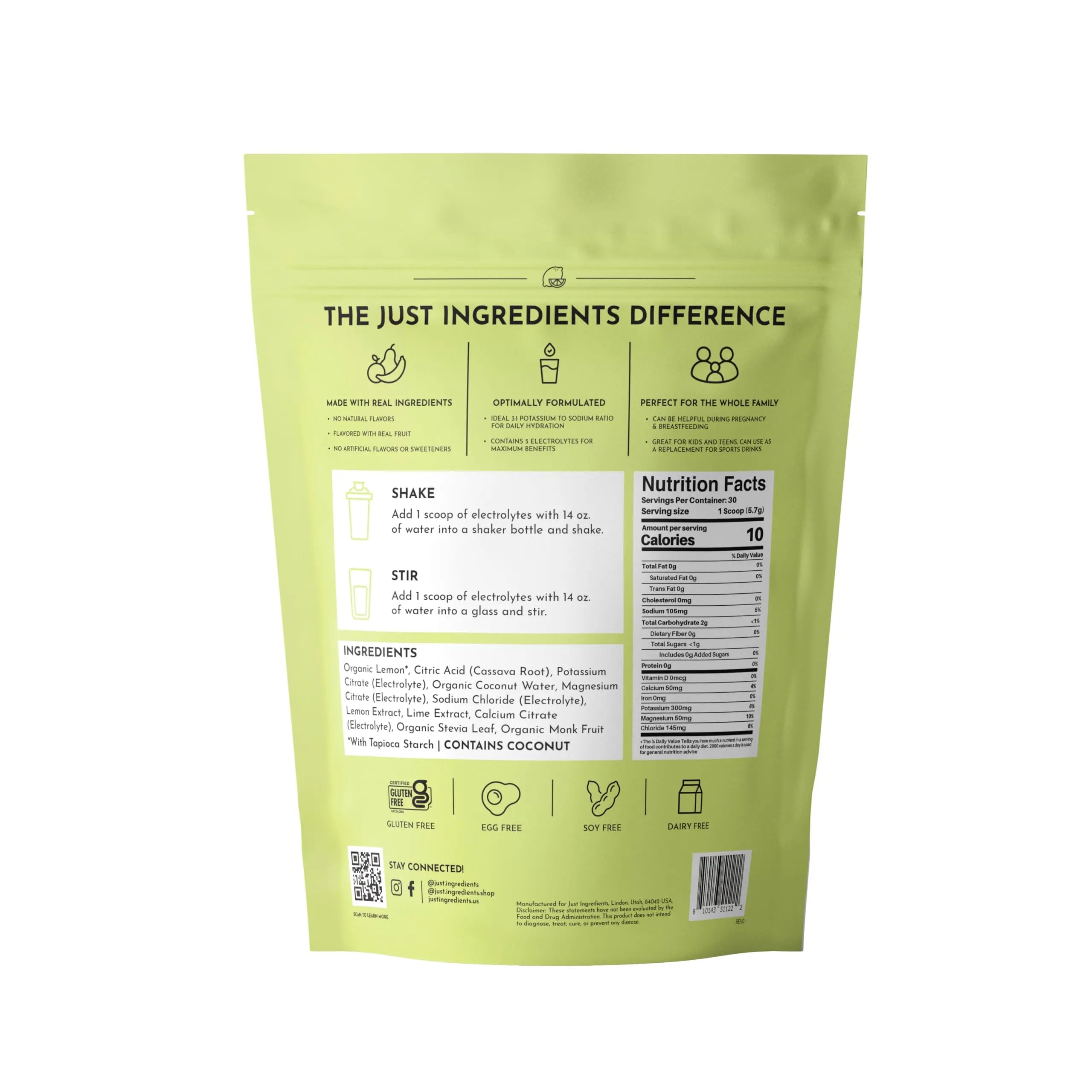 Lemon Lime Electrolytes – 30‑Serving Hydration Drink Mix with Coconut Water, Sea Salt, and Trace Minerals – Supports Energy, Recovery, and Electrolyte Balance* JUST INGREDIENTS uk supplements