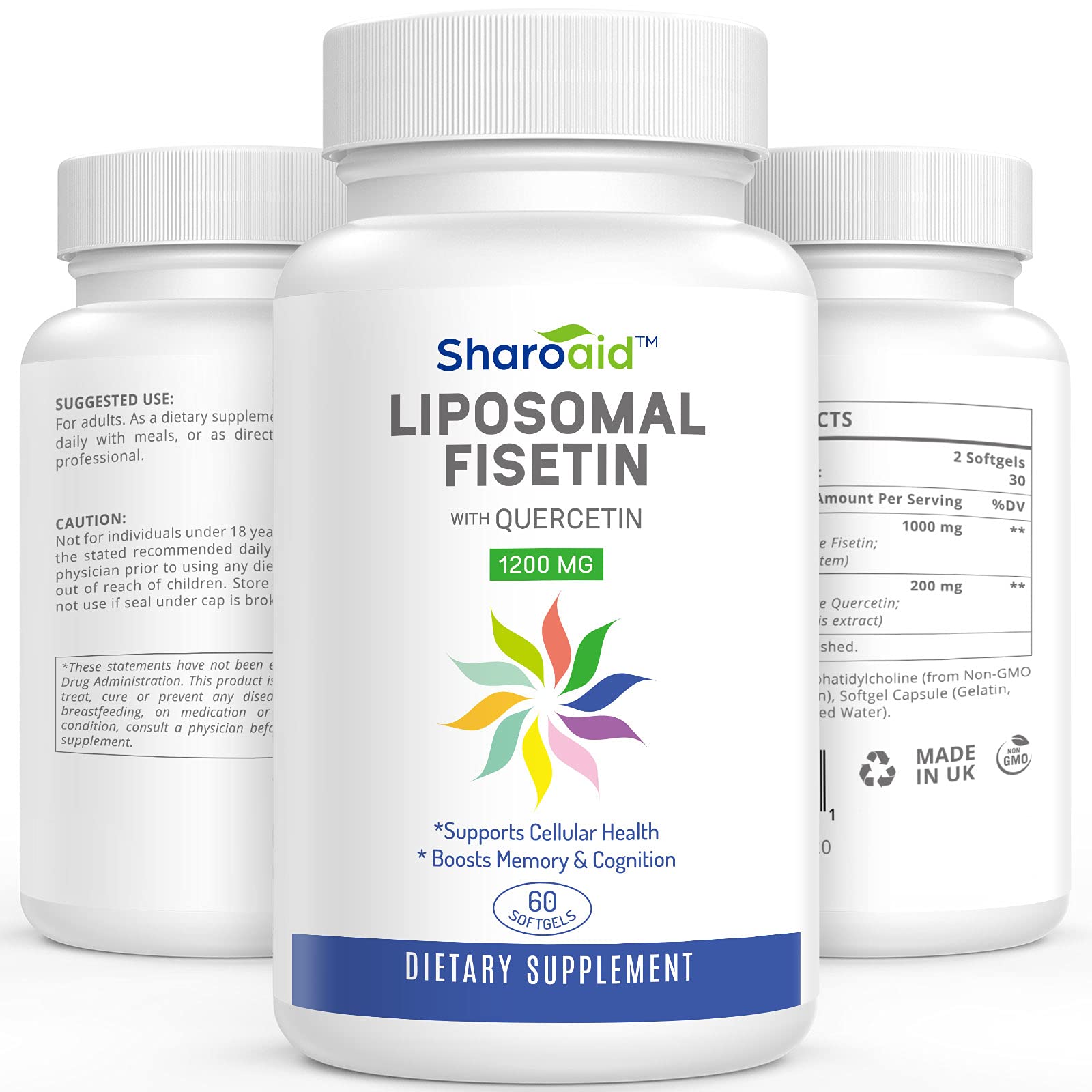 Sharoaid Liposomal Fisetin with Quercetin Supplements 1200 mg per Serving,High Absorpti Sharoaid uk supplements