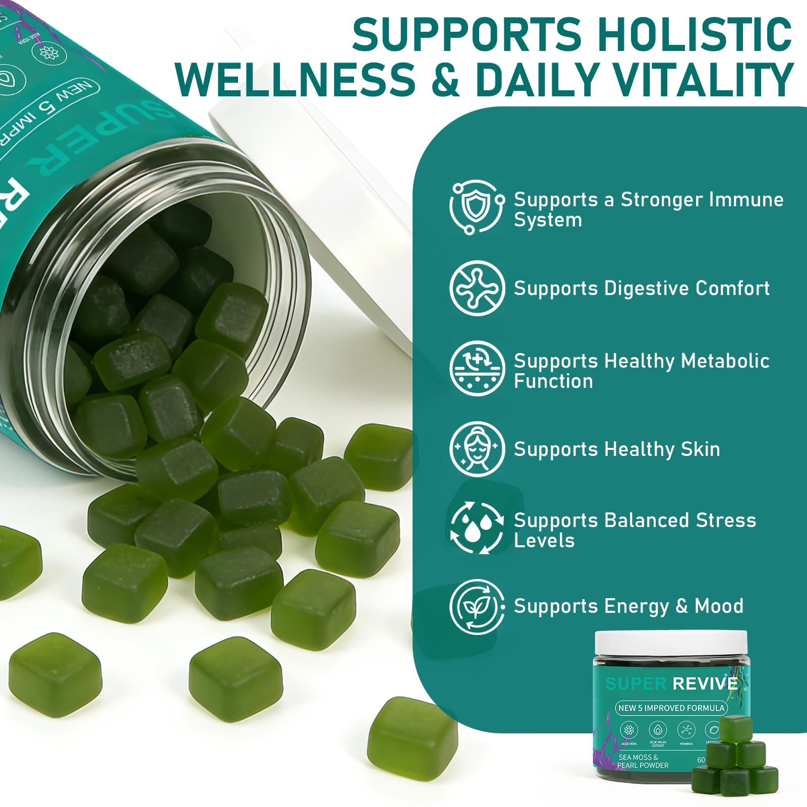 caicieter Super Revive Gummies for Hair Loss - Sea Moss Gummies with Vitamin C, E, Aloe Vera & Pearl Powder Glow, Promotes Thicker, Fuller & Stronger Hair - 60 Count caicieter uk supplements