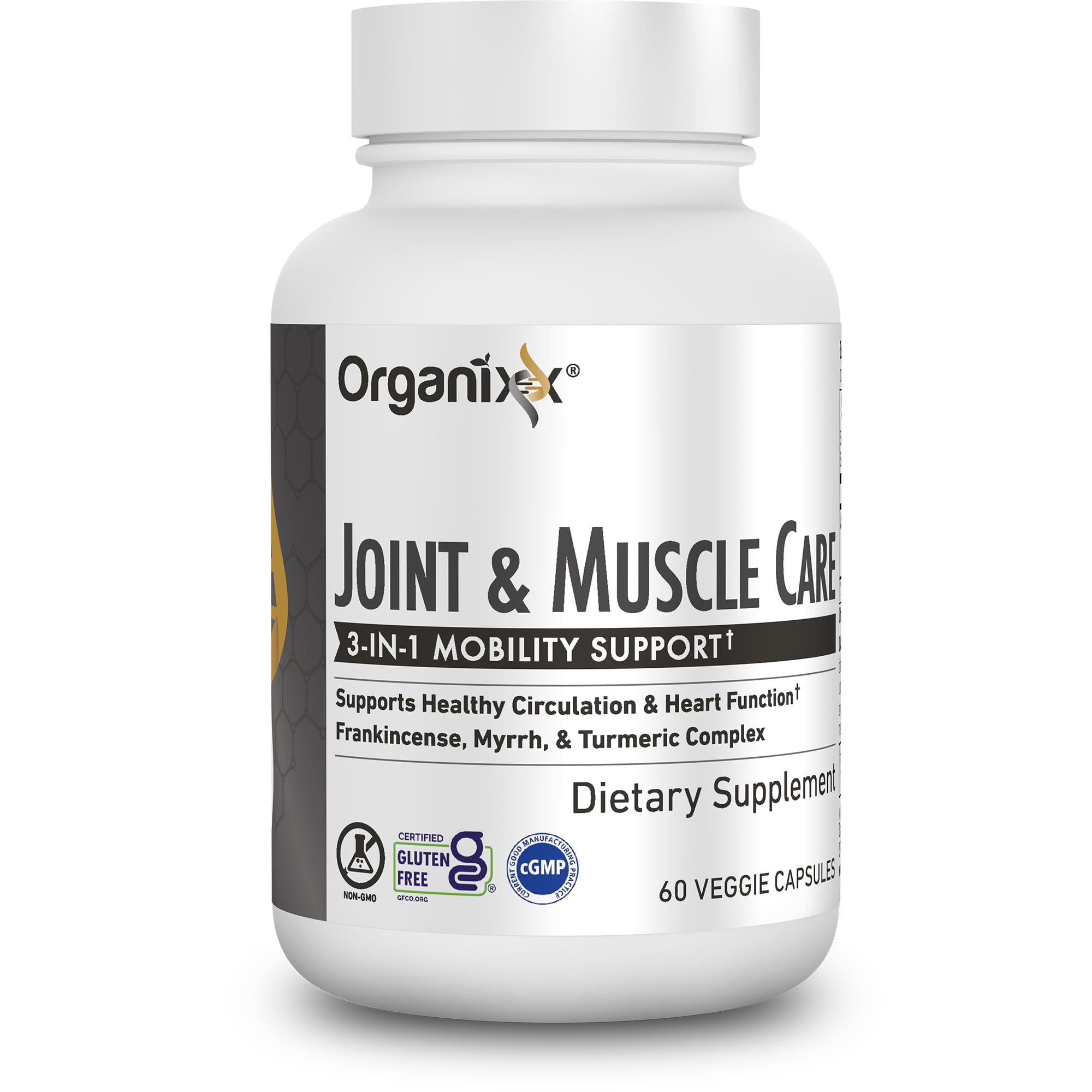 Organixx Joint & Muscle Care Organic Turmeric Supplement, 3-in-1 Frankincense, Turmeric and Myrrh Joint Health & Joint Support Supplement Body Care Capsules, Supports Swelling, Tension, 60 Capsules Organixx uk supplements