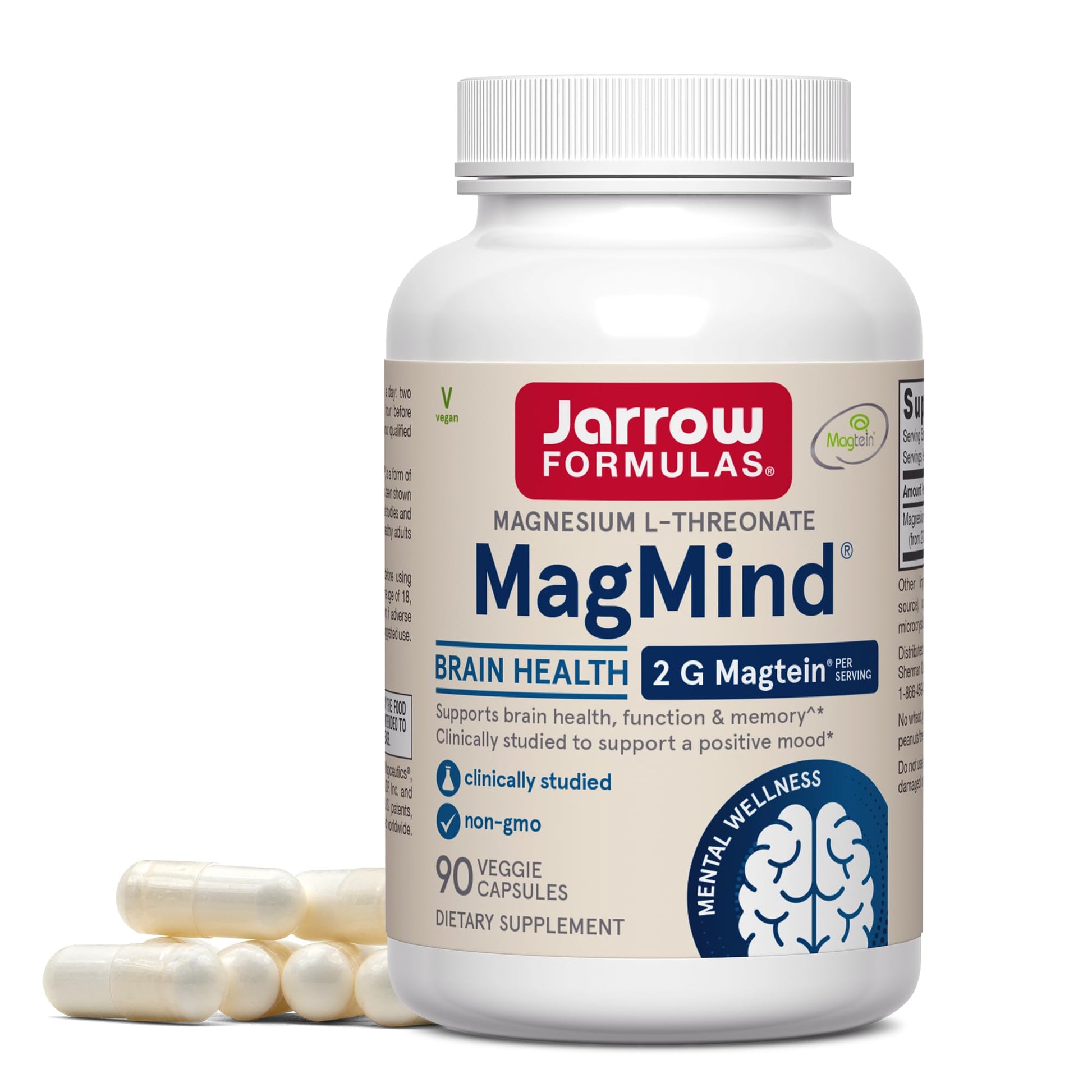 Jarrow Formulas Magnesium L-Threonate, MagMind Magtein Magnesium Supplement, Brain Supplements for Memory Support, 90 Veggie Capsules, Up to a 30 Day Supply Jarrow Formulas uk supplements