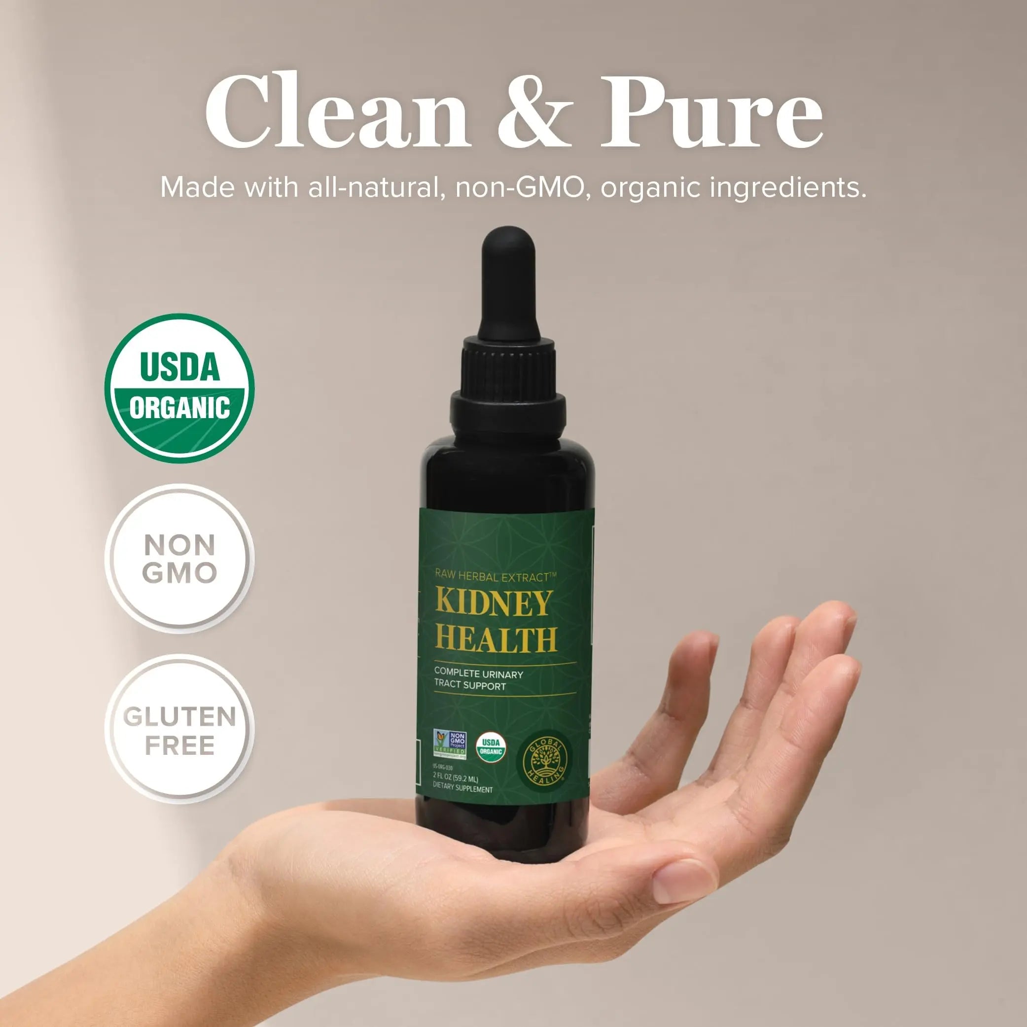 Global Healing USDA Organic Kidney Health with Cranberry & Hydrangea - Kidney Cleanse Liquid Supplement & Stones Dissolver for Urinary Health - Detox & Repair Formula for Bladder Control - 2 Fl Oz Global Healing Center uk supplements
