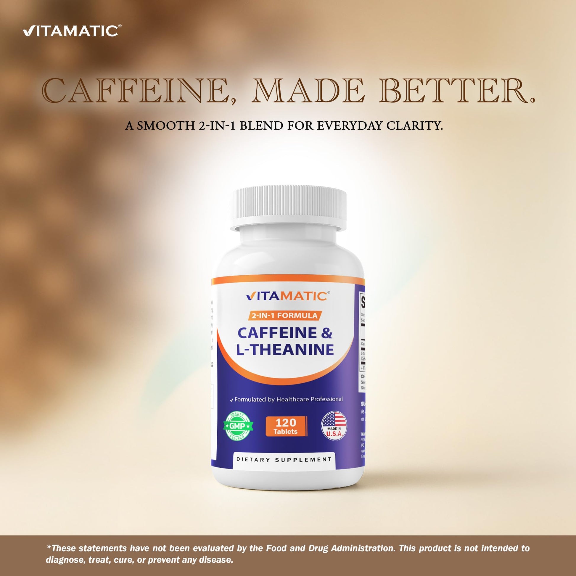 Vitamatic L-Theanine 200mg with Caffeine 100mg – 120 Vegetarian Tablets Nootropic Supplement for Focused Energy & Mental Clarity Vitamatic uk supplements
