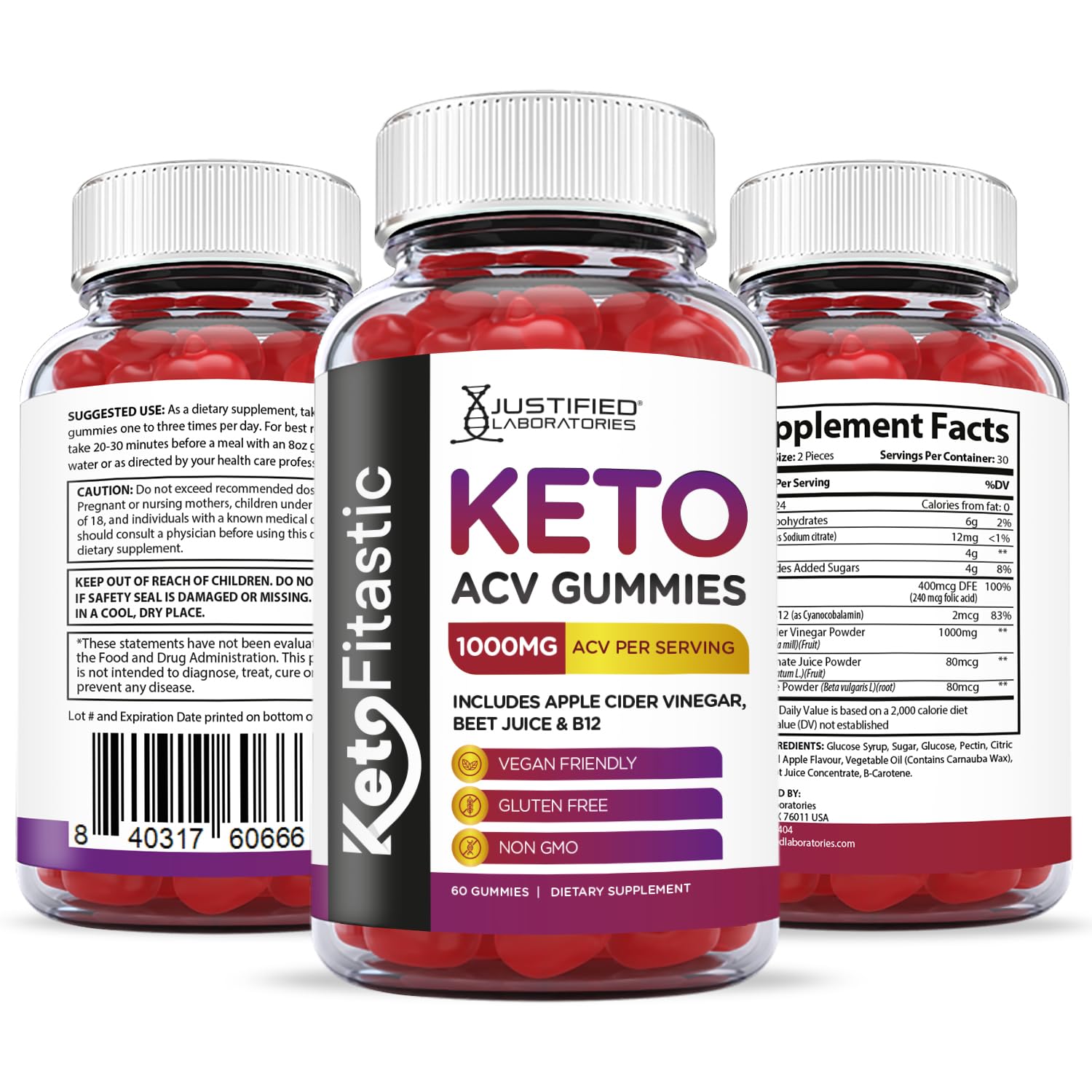 Justified Laboratories (3 Pack) Ketofitastic Keto Gummies 1000MG ACV with Pomegranate Justified Laboratories uk supplements